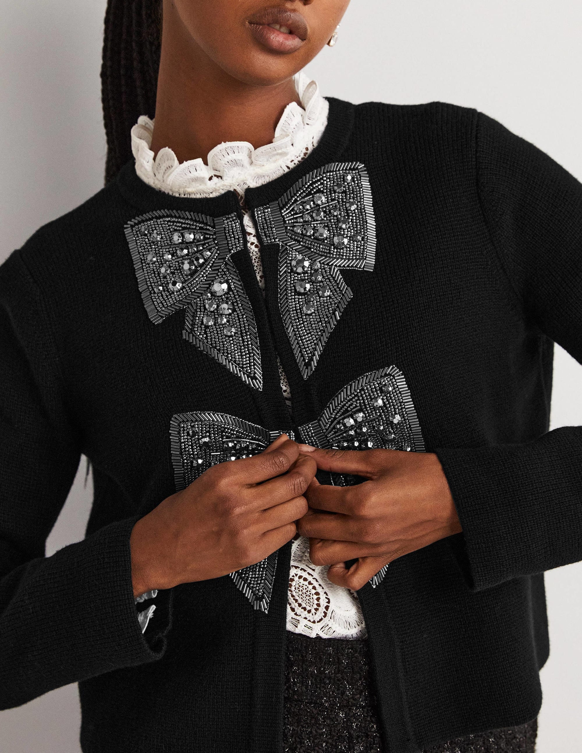 Embellished Knitted Jacket-Black, Embellished Bows - Image 2