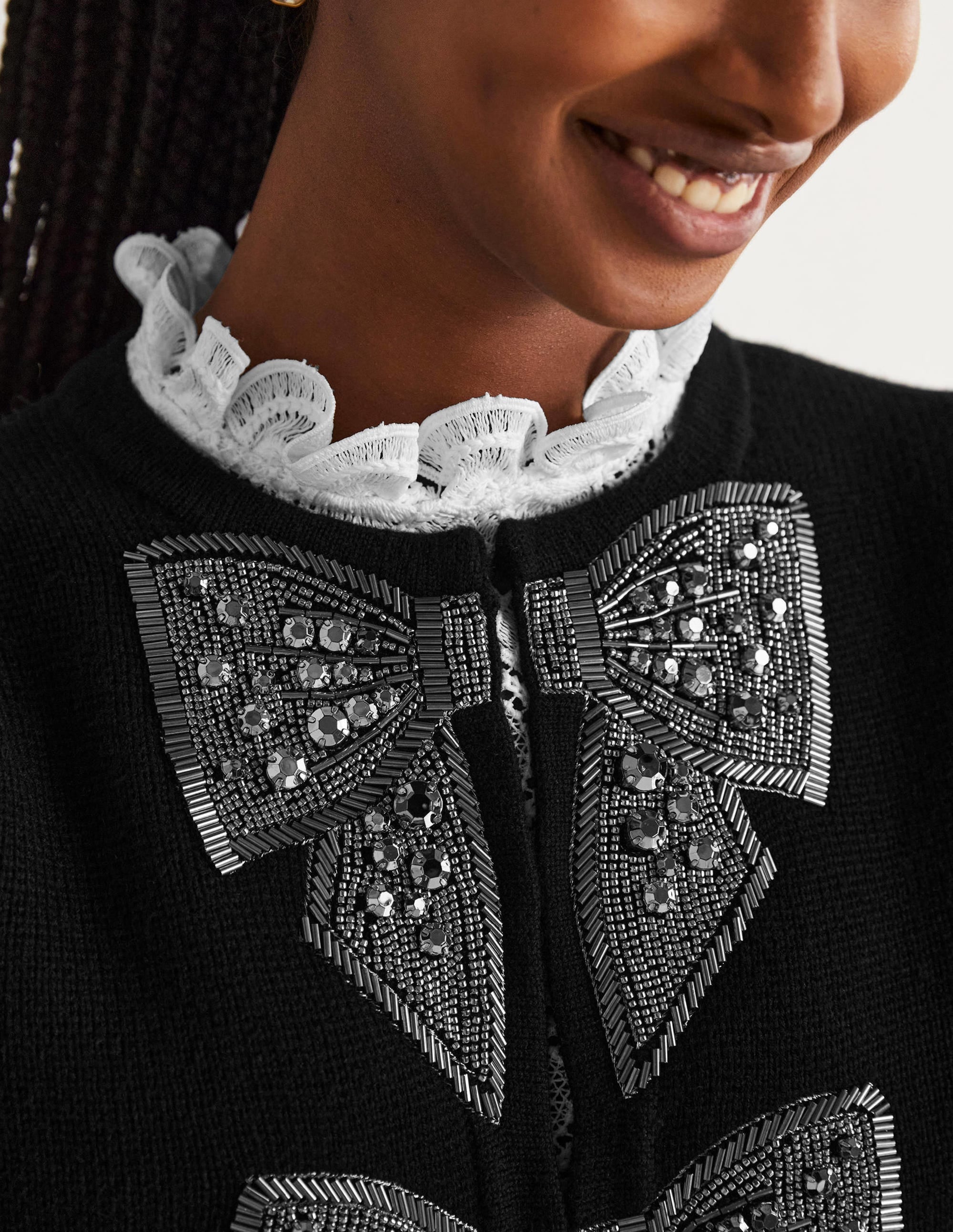 Embellished Knitted Jacket-Black, Embellished Bows - Image 5