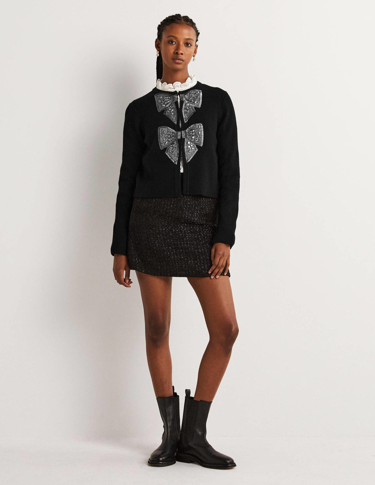 Embellished Knitted Jacket-Black, Embellished Bows - Image 6