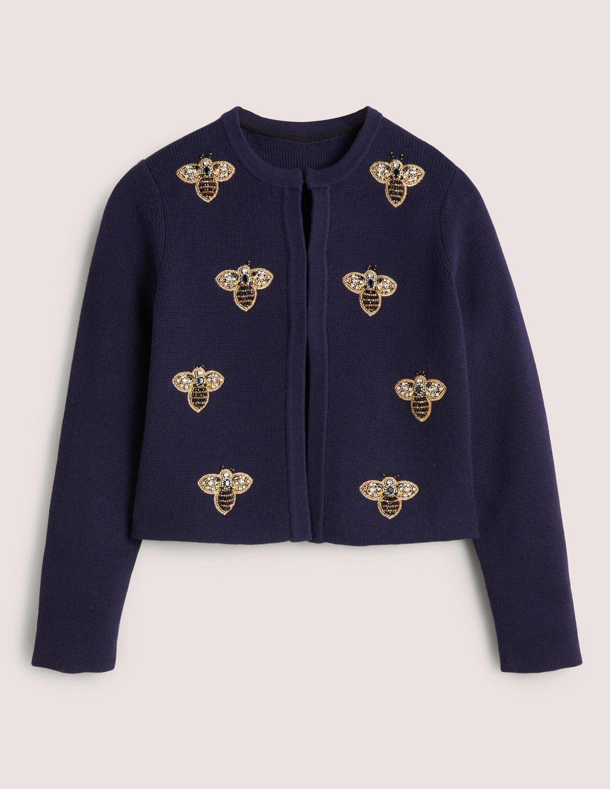 Embellished Knitted Jacket-Navy, Embellished Bees - Image 6