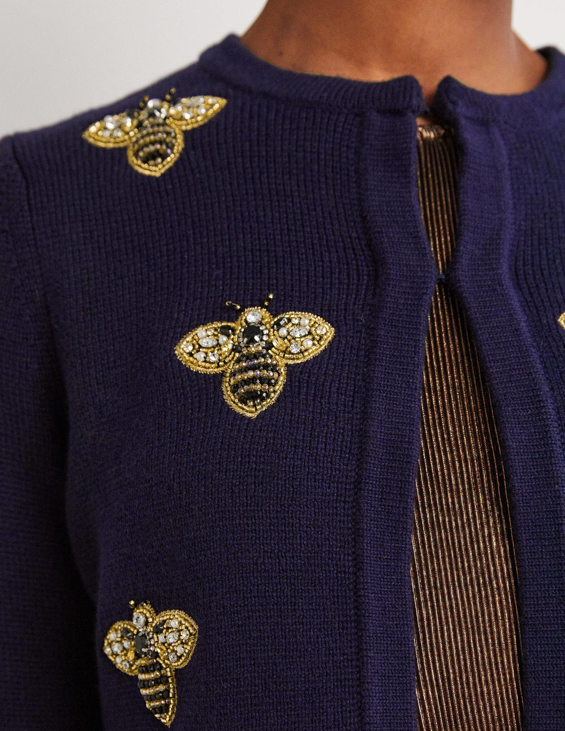 Embellished Knitted Jacket-Navy, Embellished Bees-2