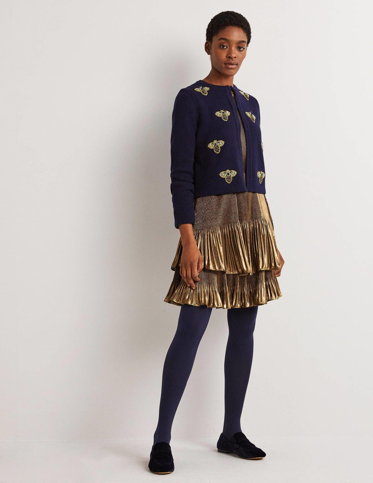Embellished Knitted Jacket-Navy, Embellished Bees-5