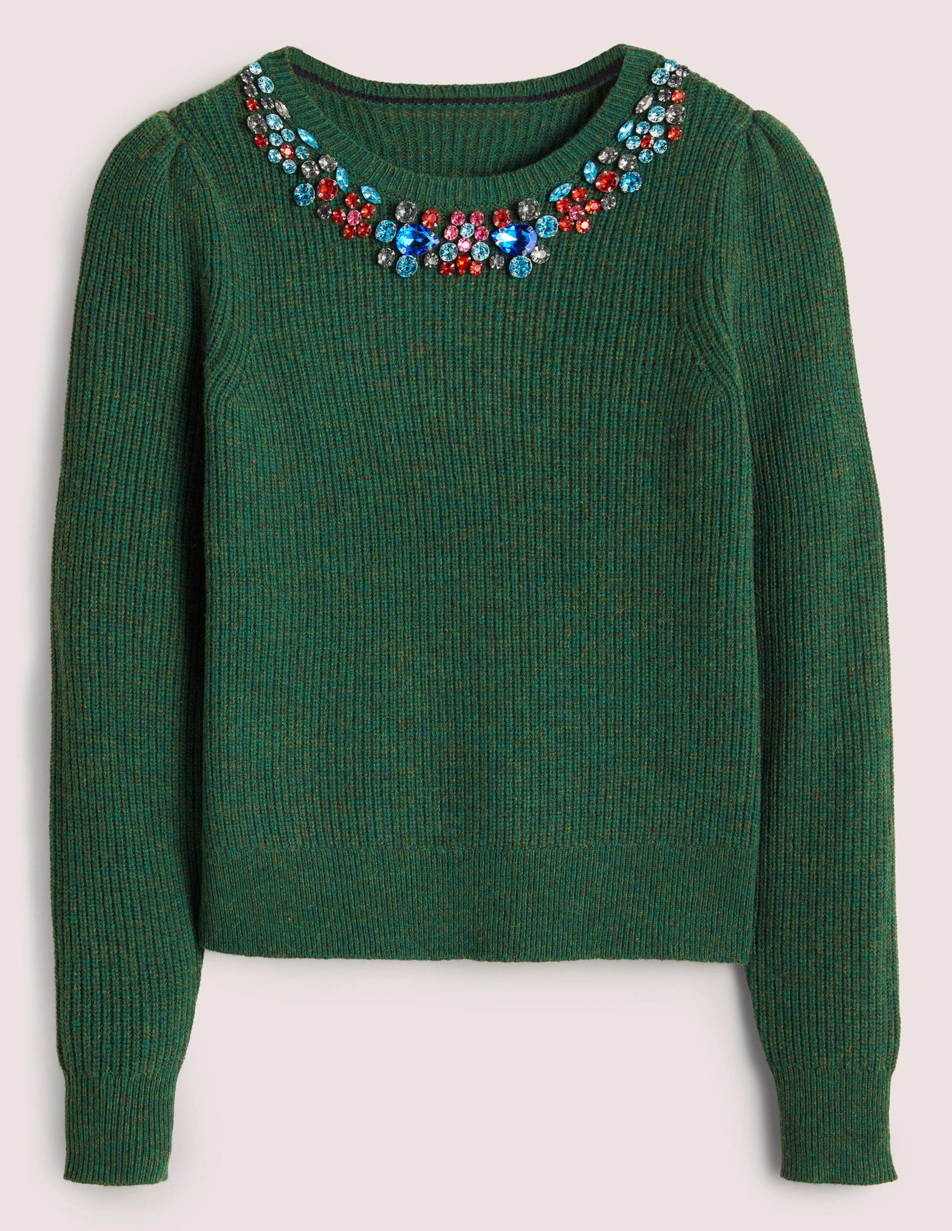 Embellished Party Jumper-Dark Green, Embellished Collar-6