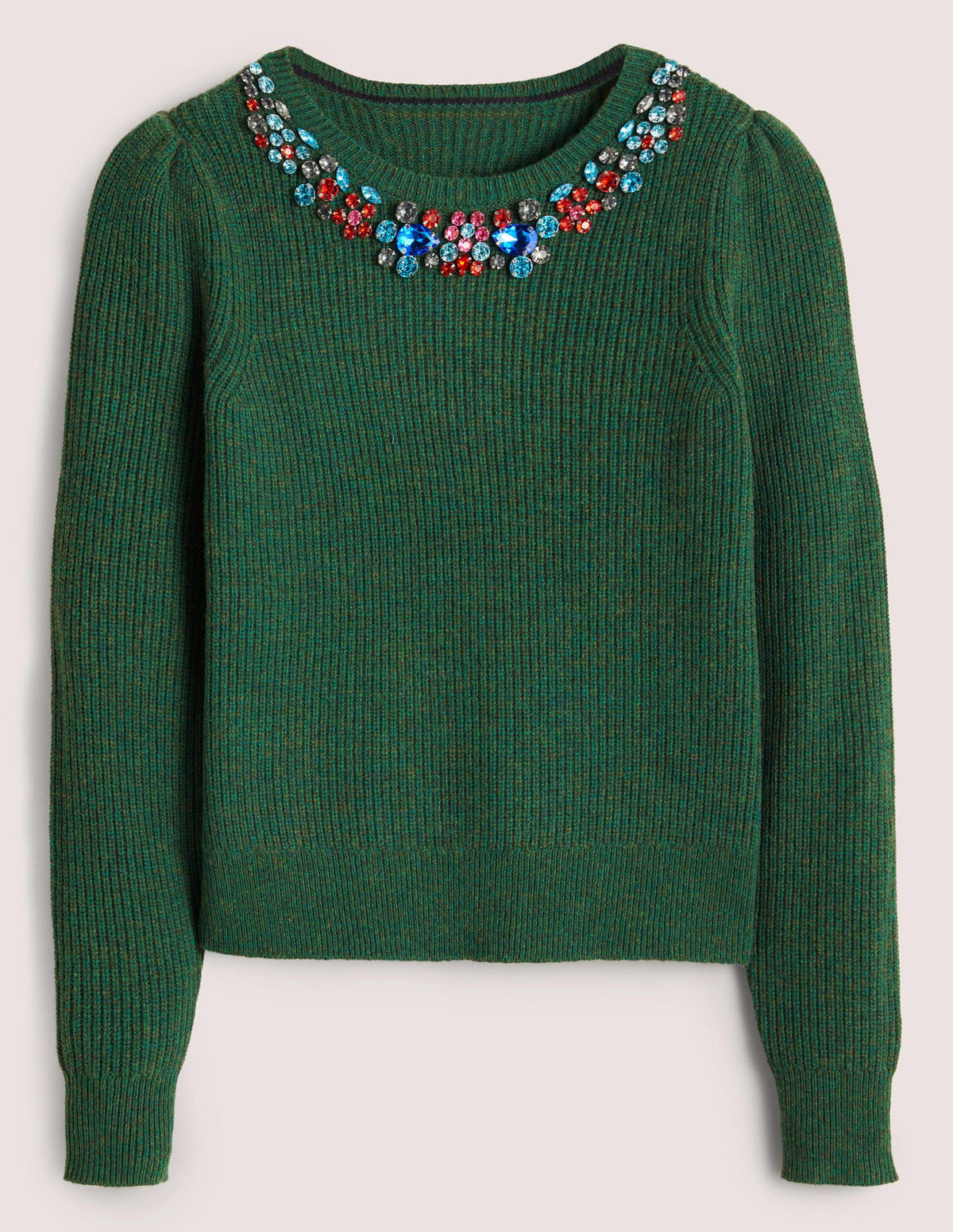 Embellished Party Jumper-Dark Green, Embellished Collar - Image 6