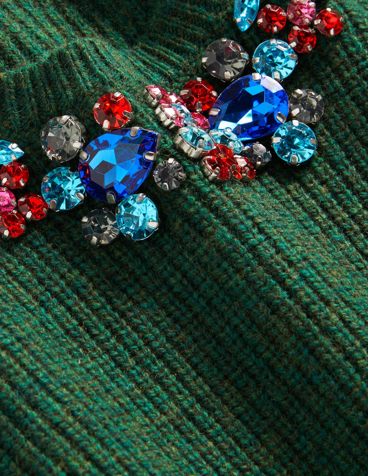 Embellished Party Jumper-Dark Green, Embellished Collar - Image 7
