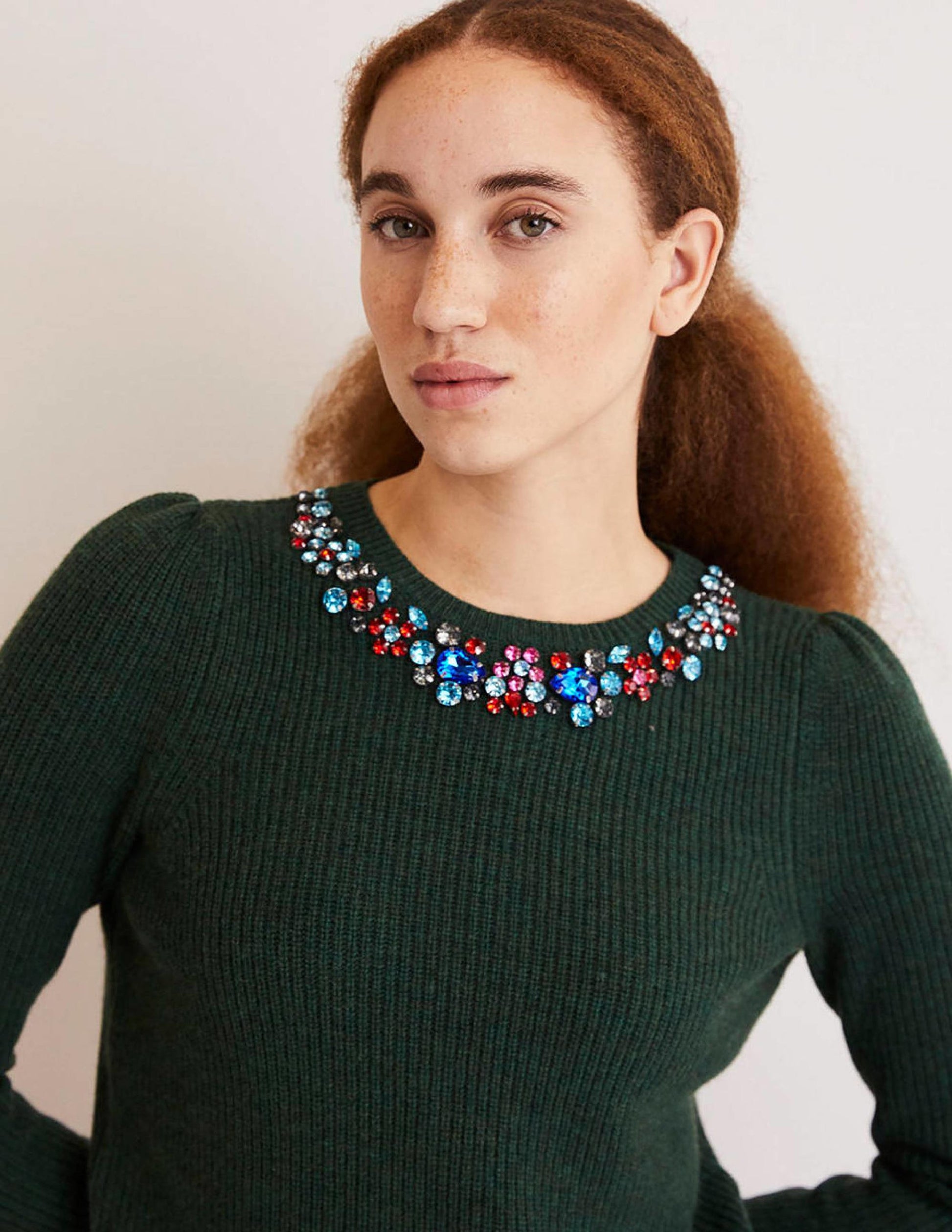 Embellished Party Jumper-Dark Green, Embellished Collar-4