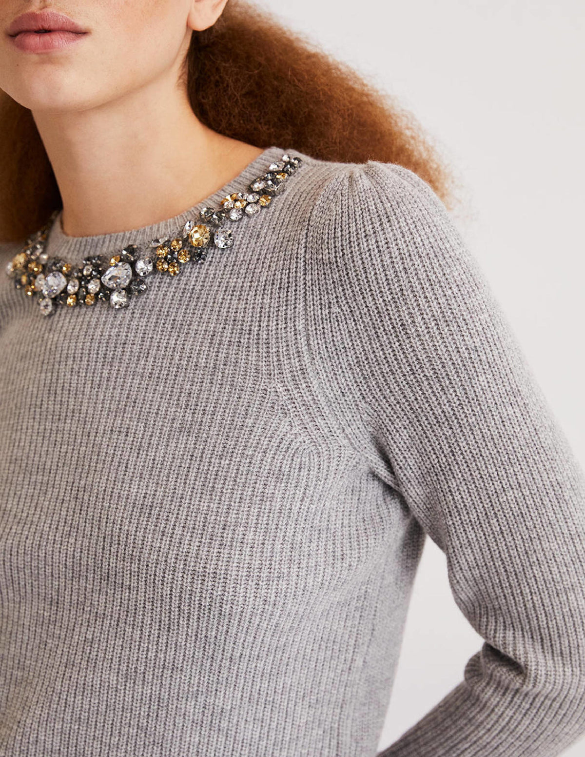 Embellished Party Jumper-Grey, Embellished Collar - Image 2