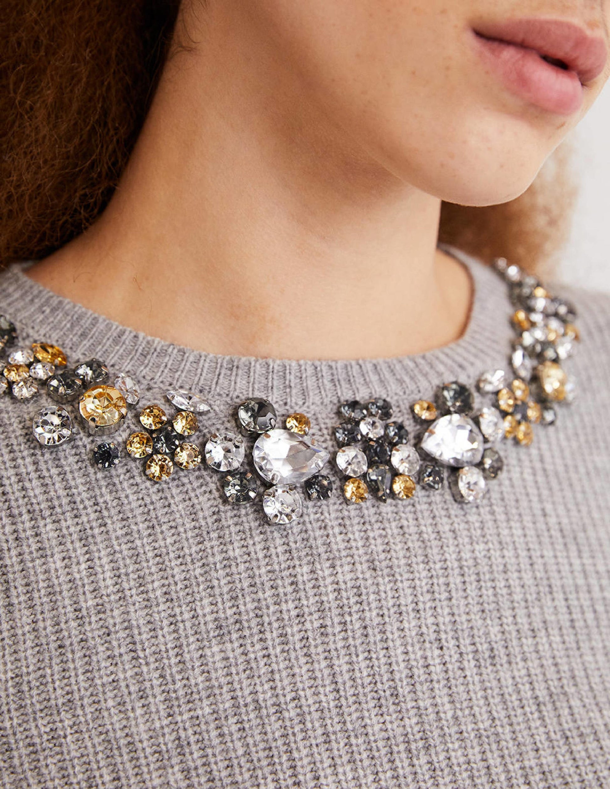 Embellished Party Jumper-Grey, Embellished Collar-3