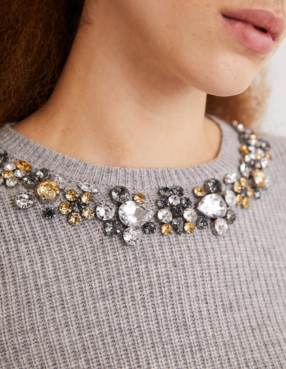 Embellished Party Jumper-Grey, Embellished Collar - Image 3