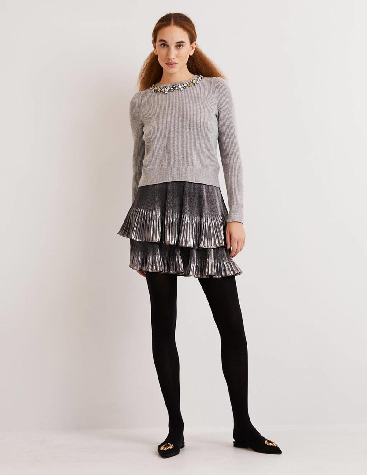 Embellished Party Jumper-Grey, Embellished Collar - Image 5