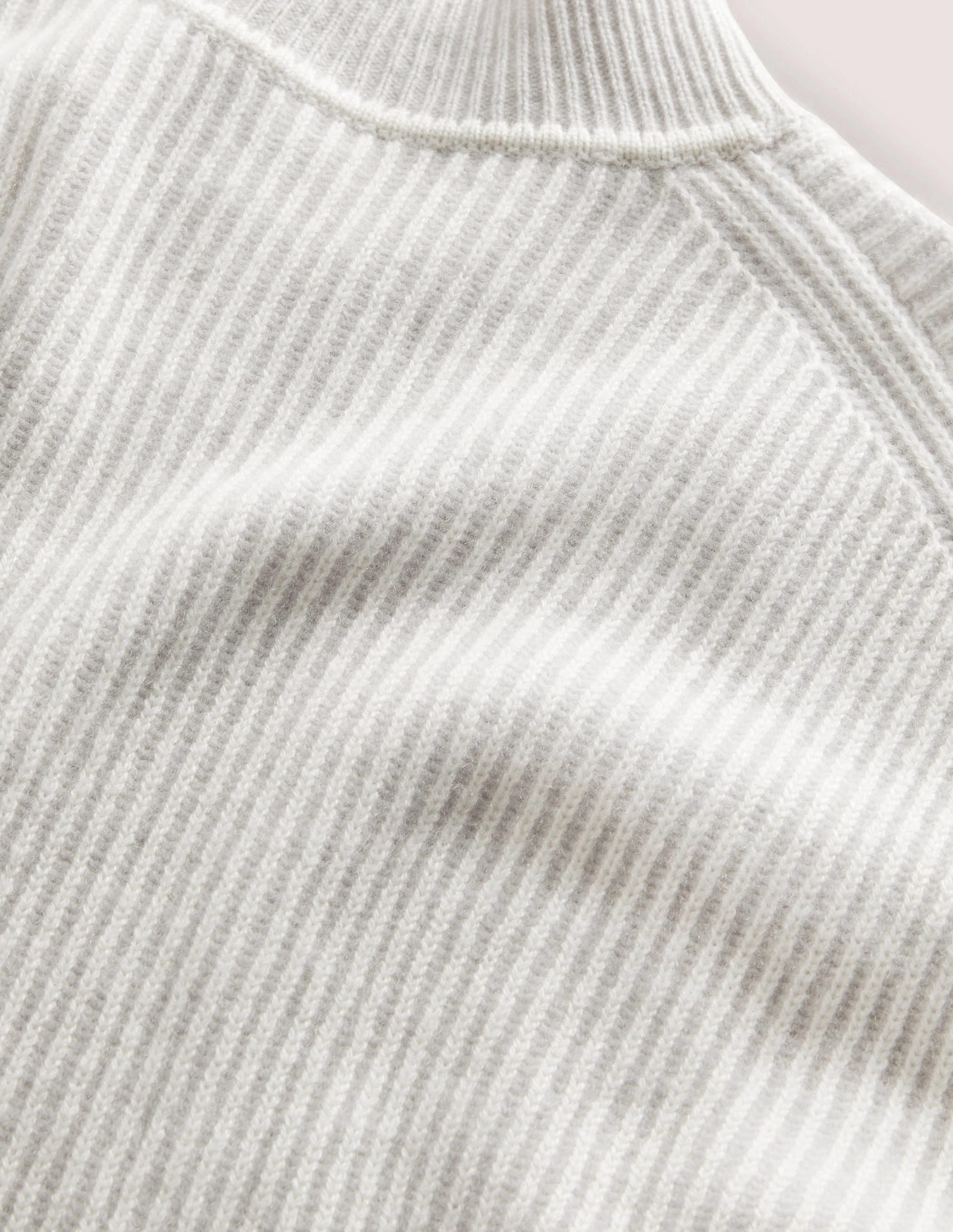 Cashmere Ribbed Jumper-Pale Grey, Ivory - Image 7