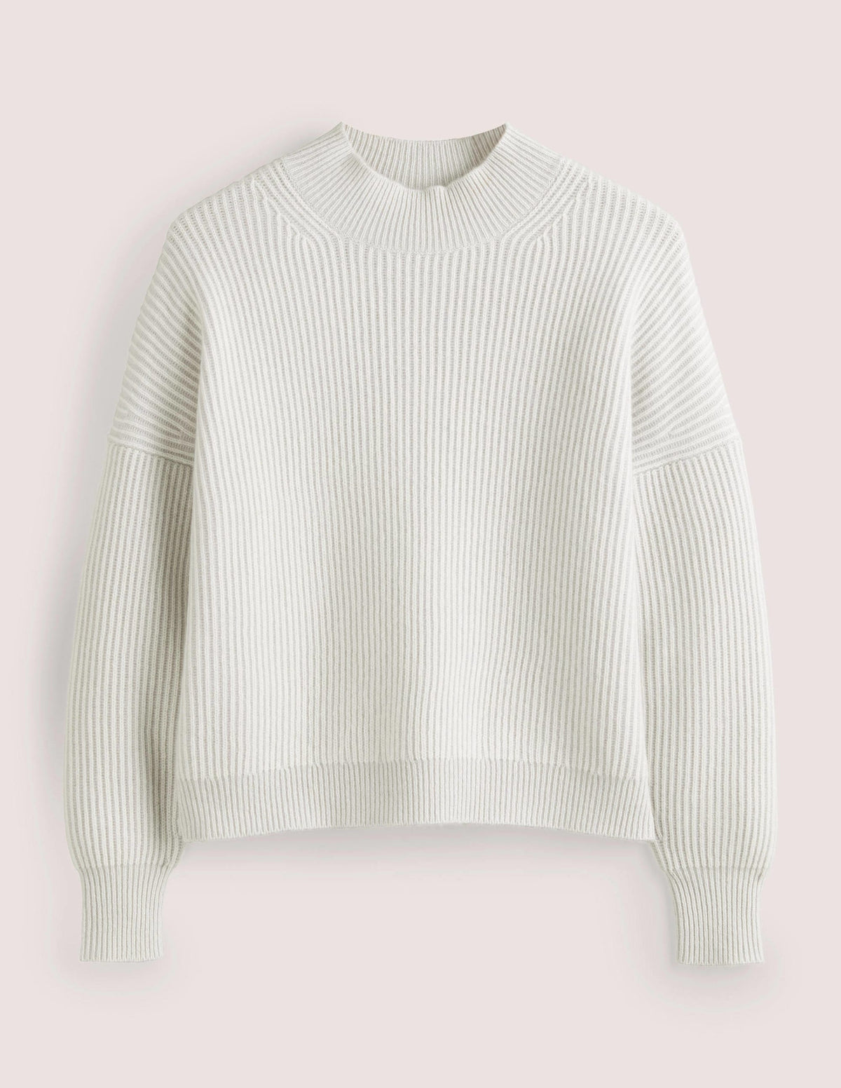 Cashmere Ribbed Jumper-Pale Grey, Ivory - Image 6