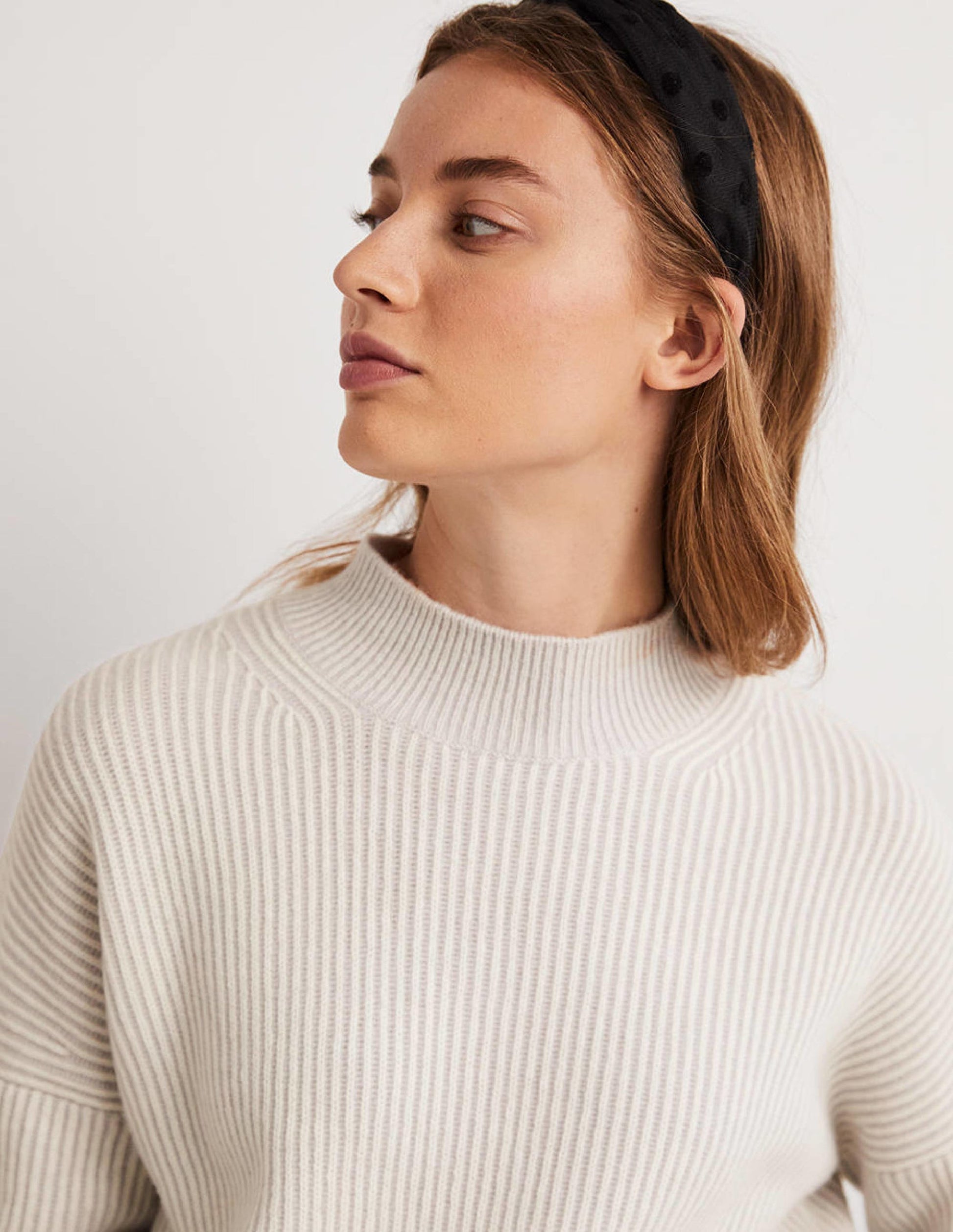 Cashmere Ribbed Jumper-Pale Grey, Ivory-2