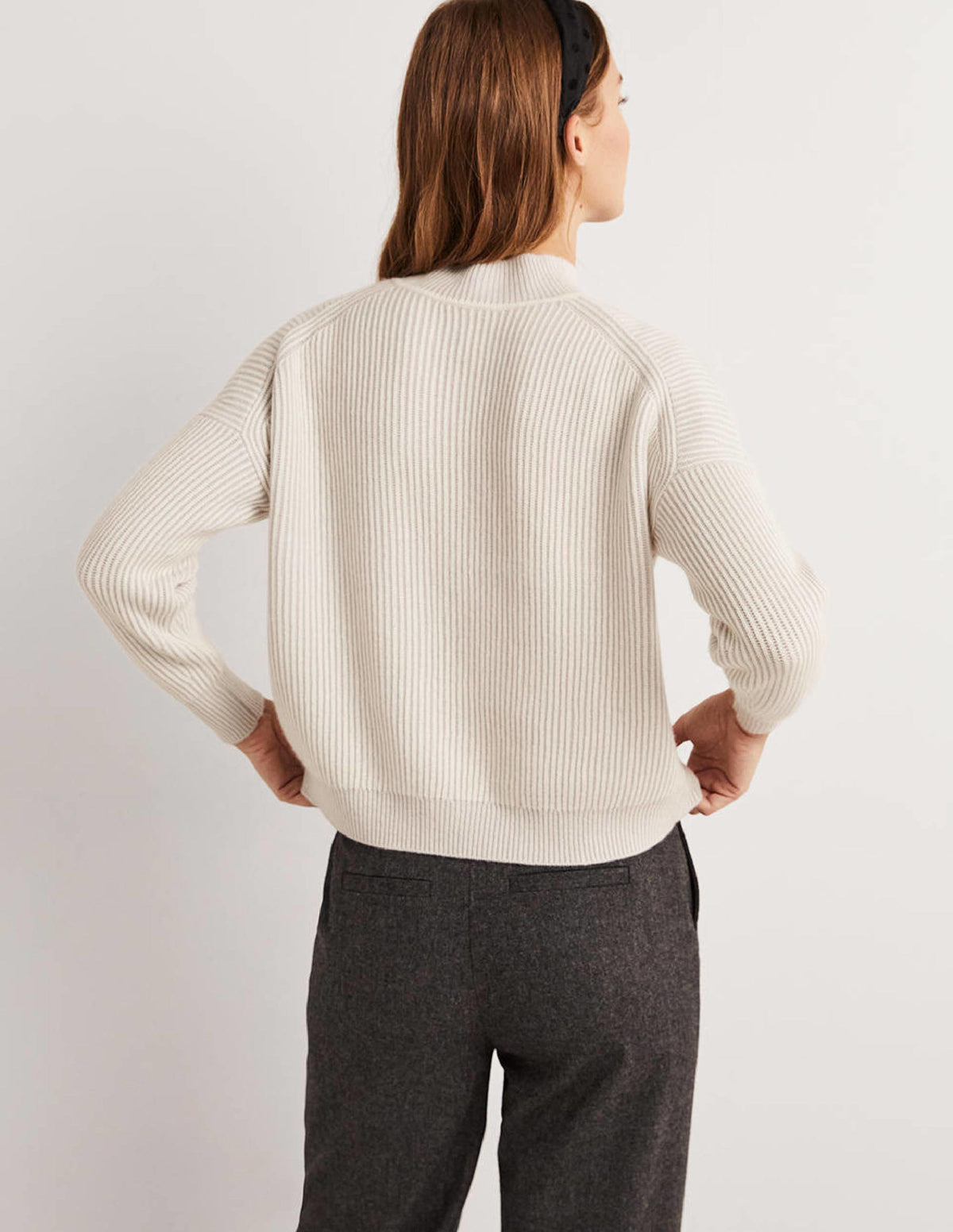 Cashmere Ribbed Jumper-Pale Grey, Ivory - Image 3