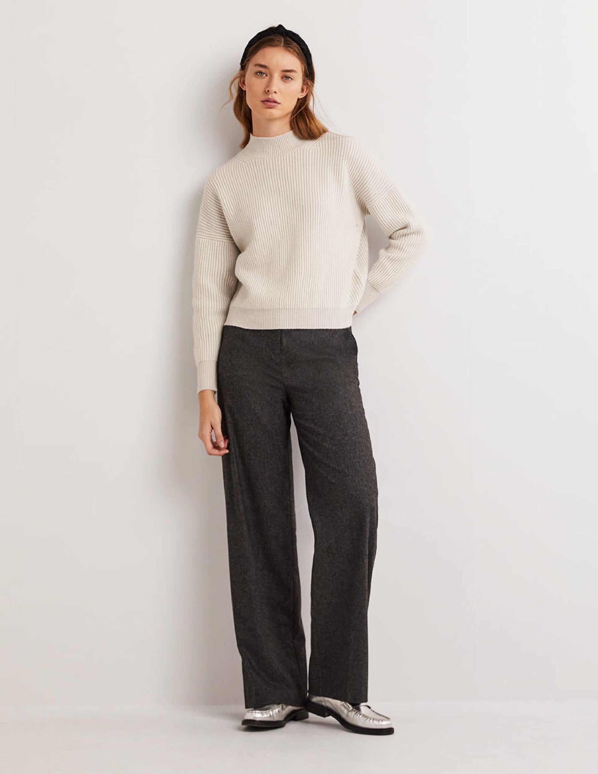 Cashmere Ribbed Jumper-Pale Grey, Ivory - Image 4