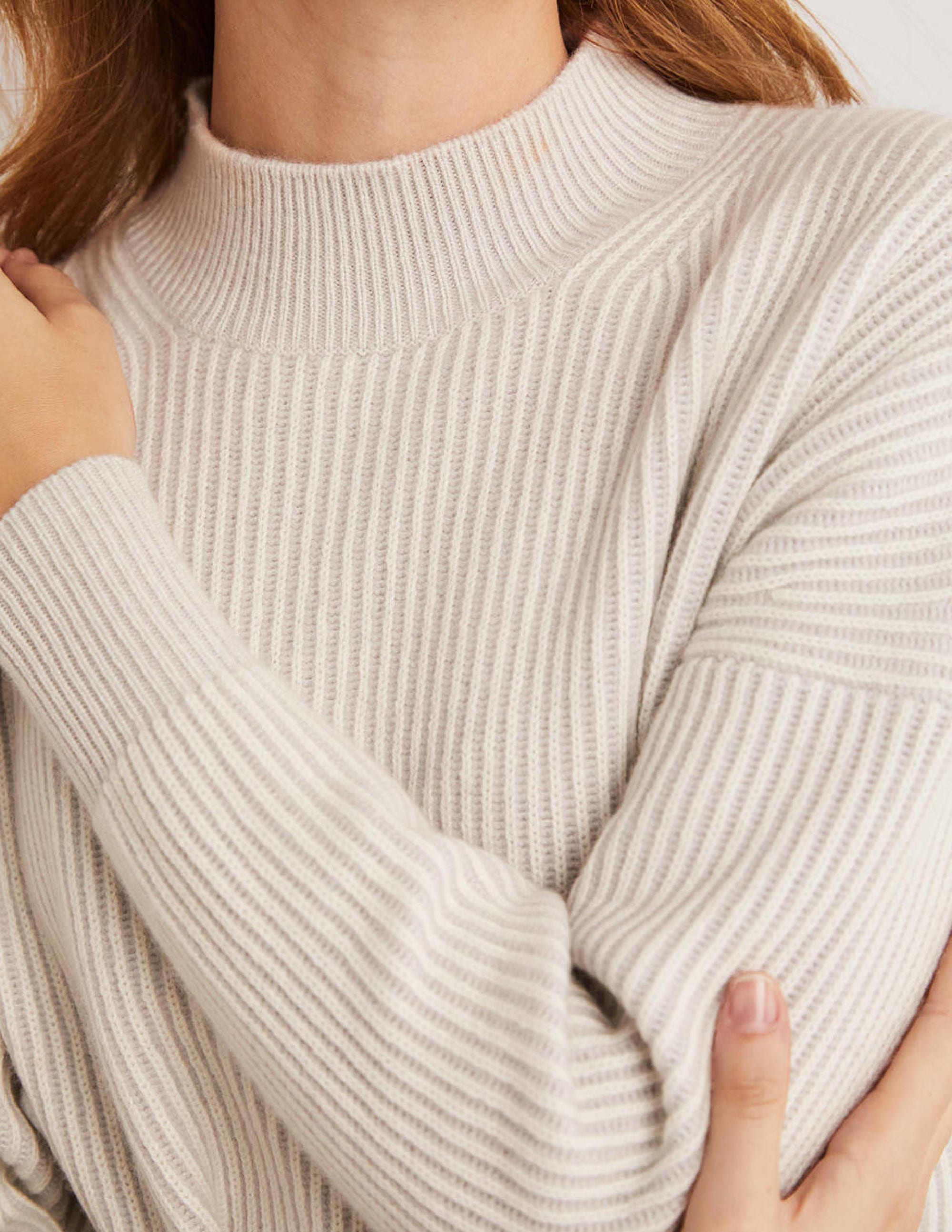Cashmere Ribbed Jumper-Pale Grey, Ivory - Image 5
