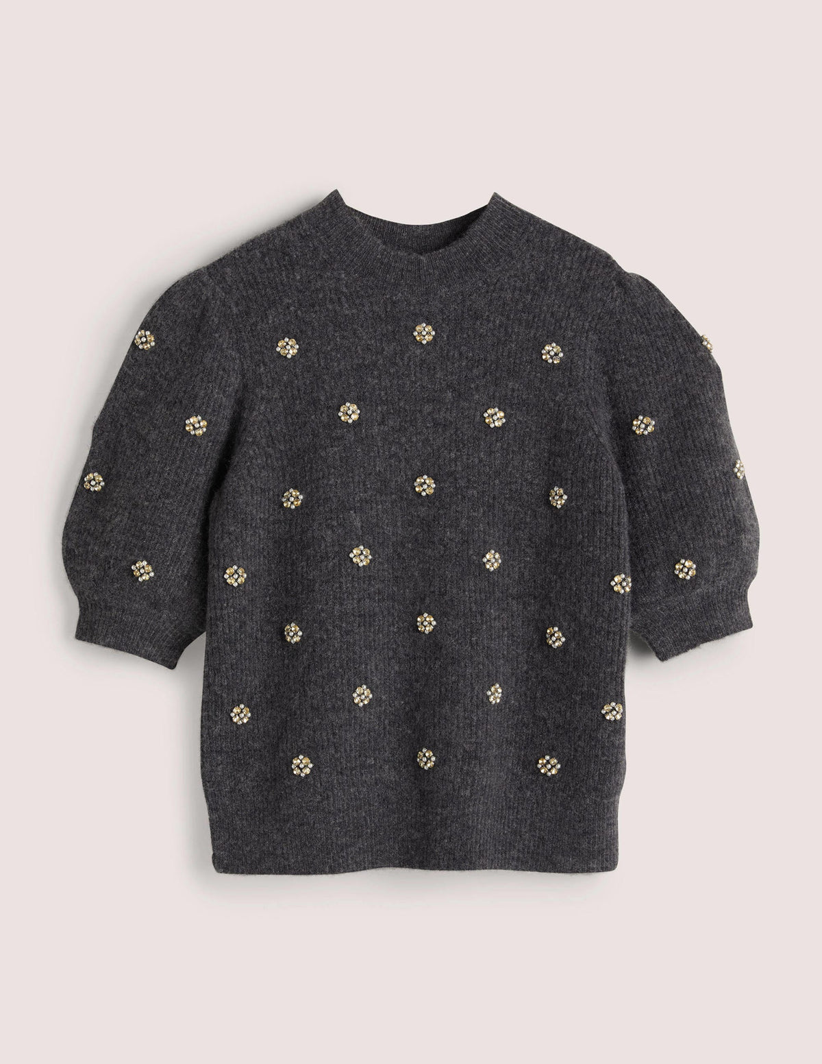 Embellished Fluffy T-shirt-Charcoal Melange Embellishment - Image 6