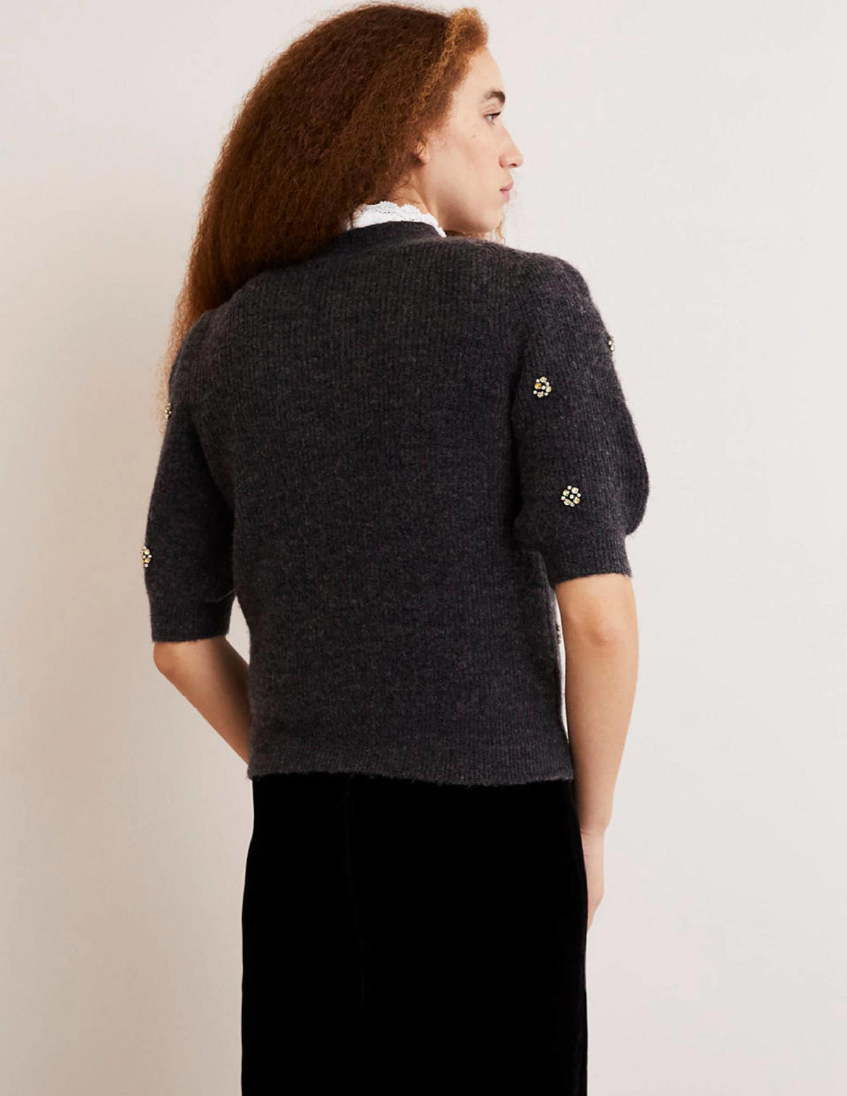 Embellished Fluffy T-shirt-Charcoal Melange Embellishment - Image 3