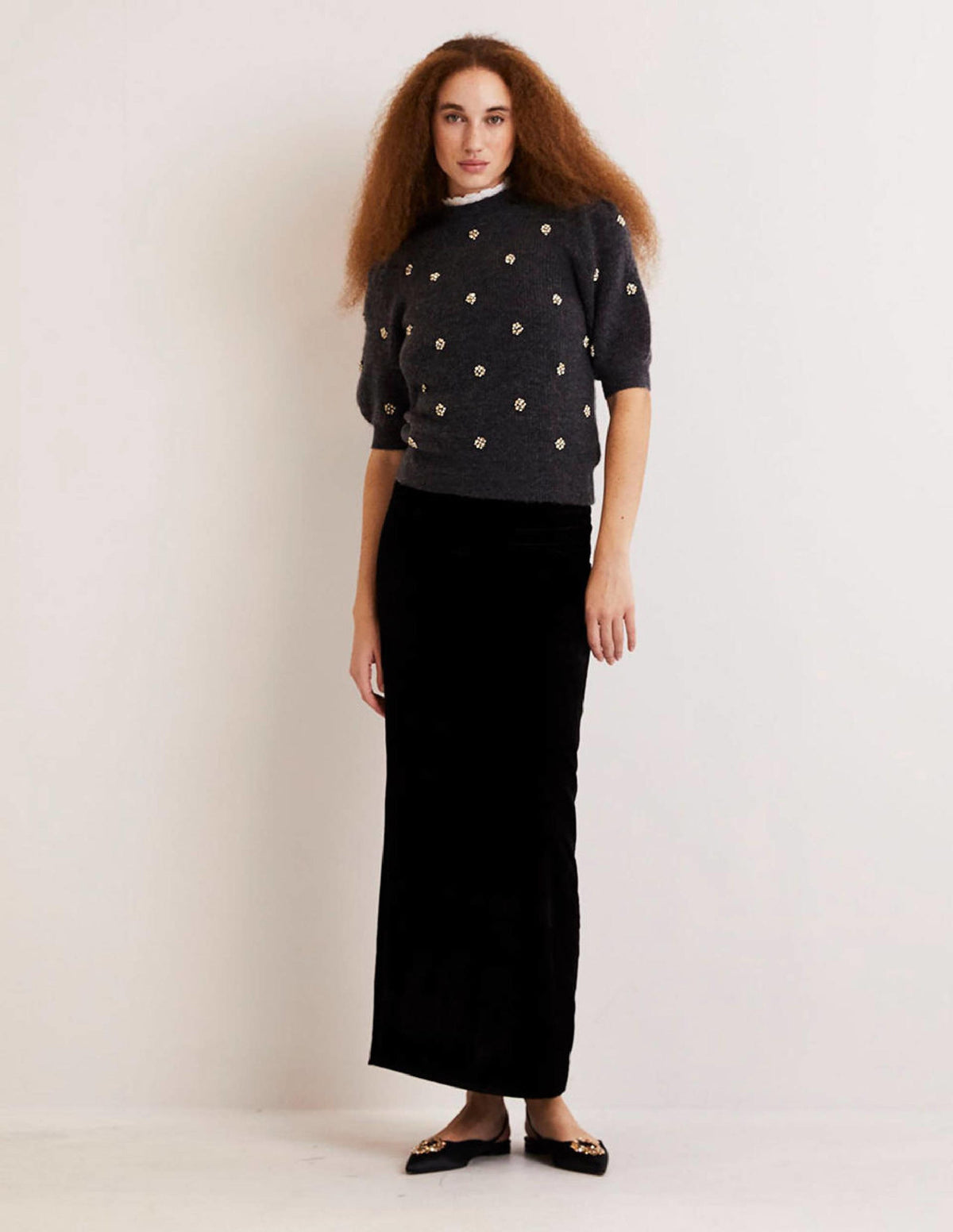 Embellished Fluffy T-shirt-Charcoal Melange Embellishment - Image 4