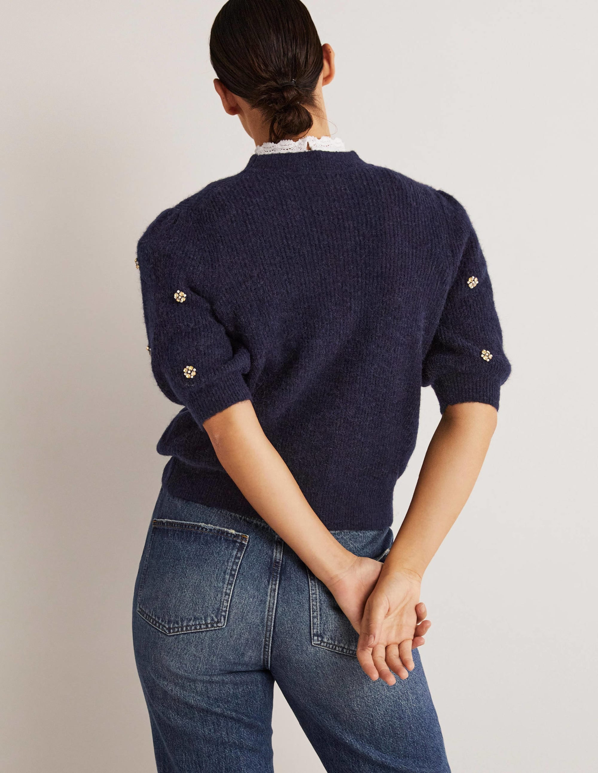Embellished Fluffy T-shirt-Navy Embellishment - Image 3