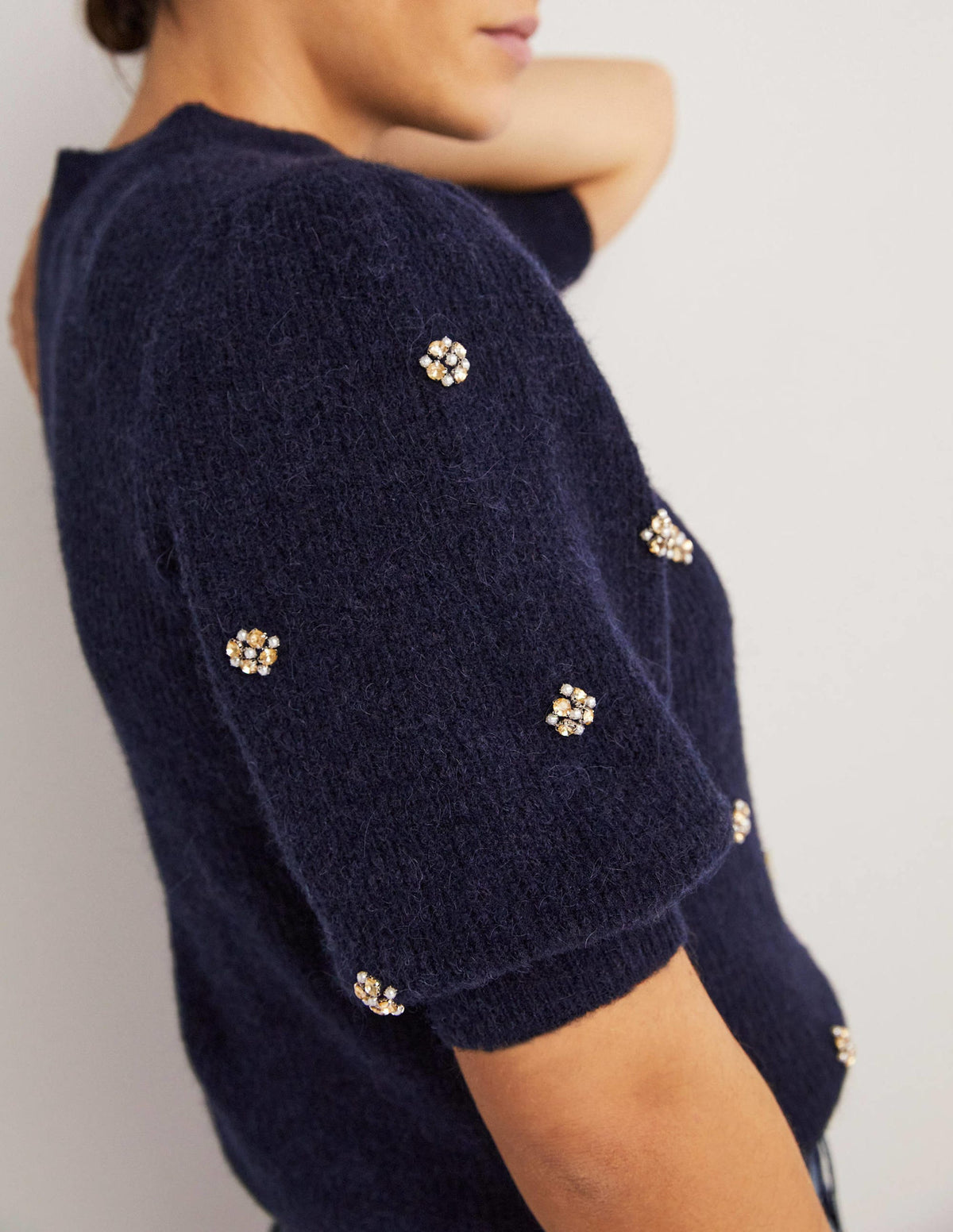 Embellished Fluffy T-shirt-Navy Embellishment - Image 4