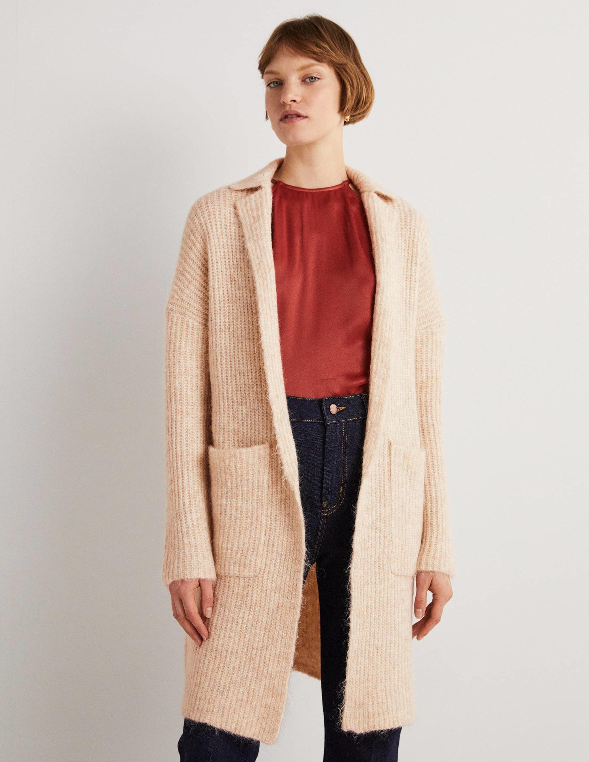 Fluffy Ribbed Coatigan-Oatmeal Melange-1