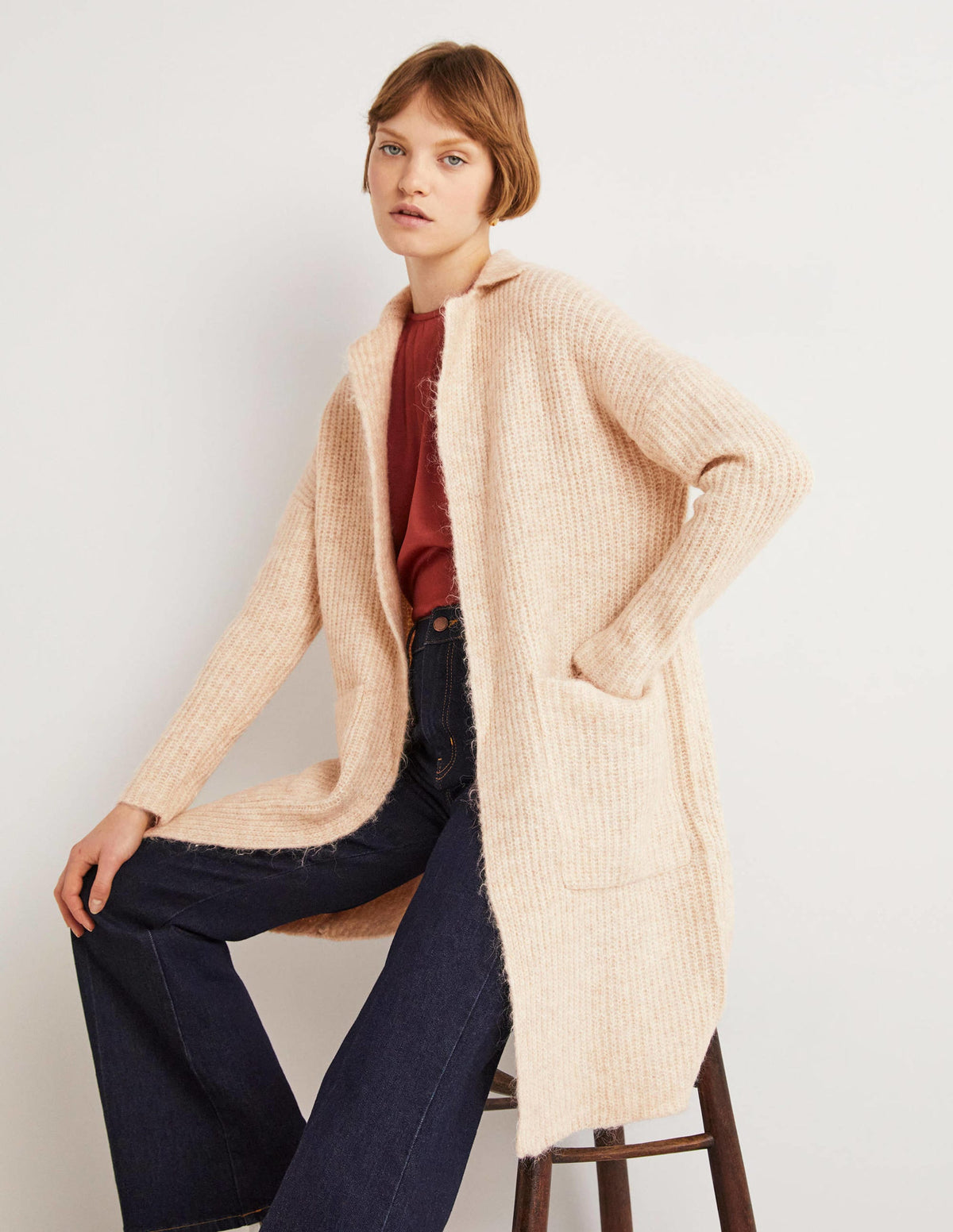 Fluffy Ribbed Coatigan-Oatmeal Melange-4