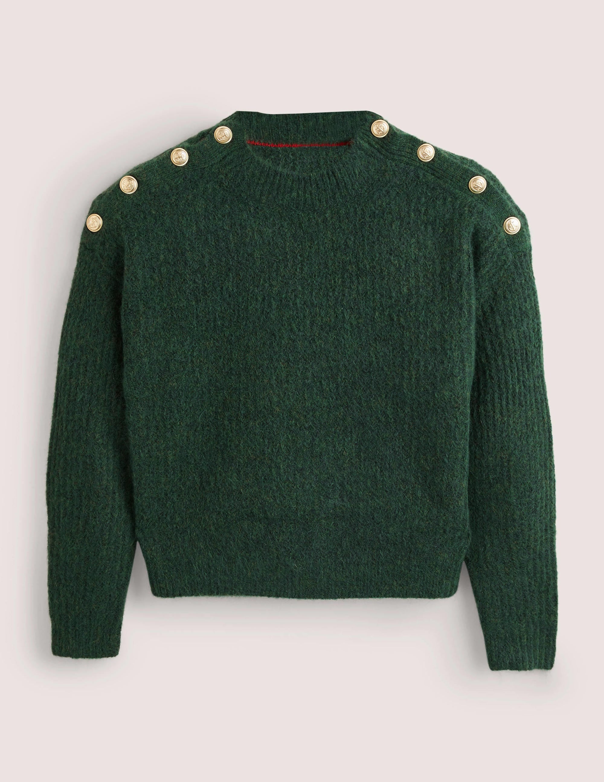 Fluffy Ribbed Button Jumper-Hunter Green - Image 7