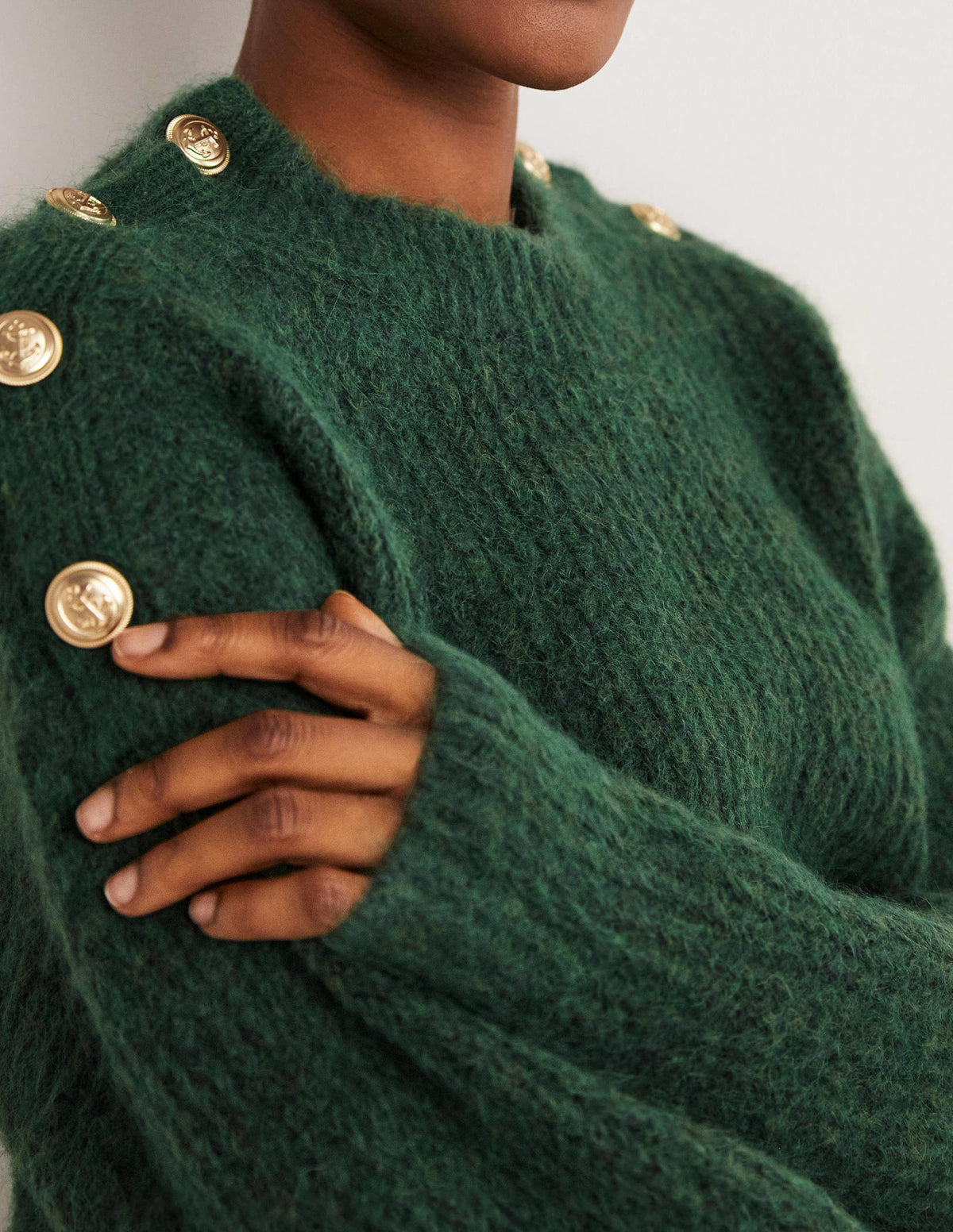 Fluffy Ribbed Button Jumper-Hunter Green - Image 3