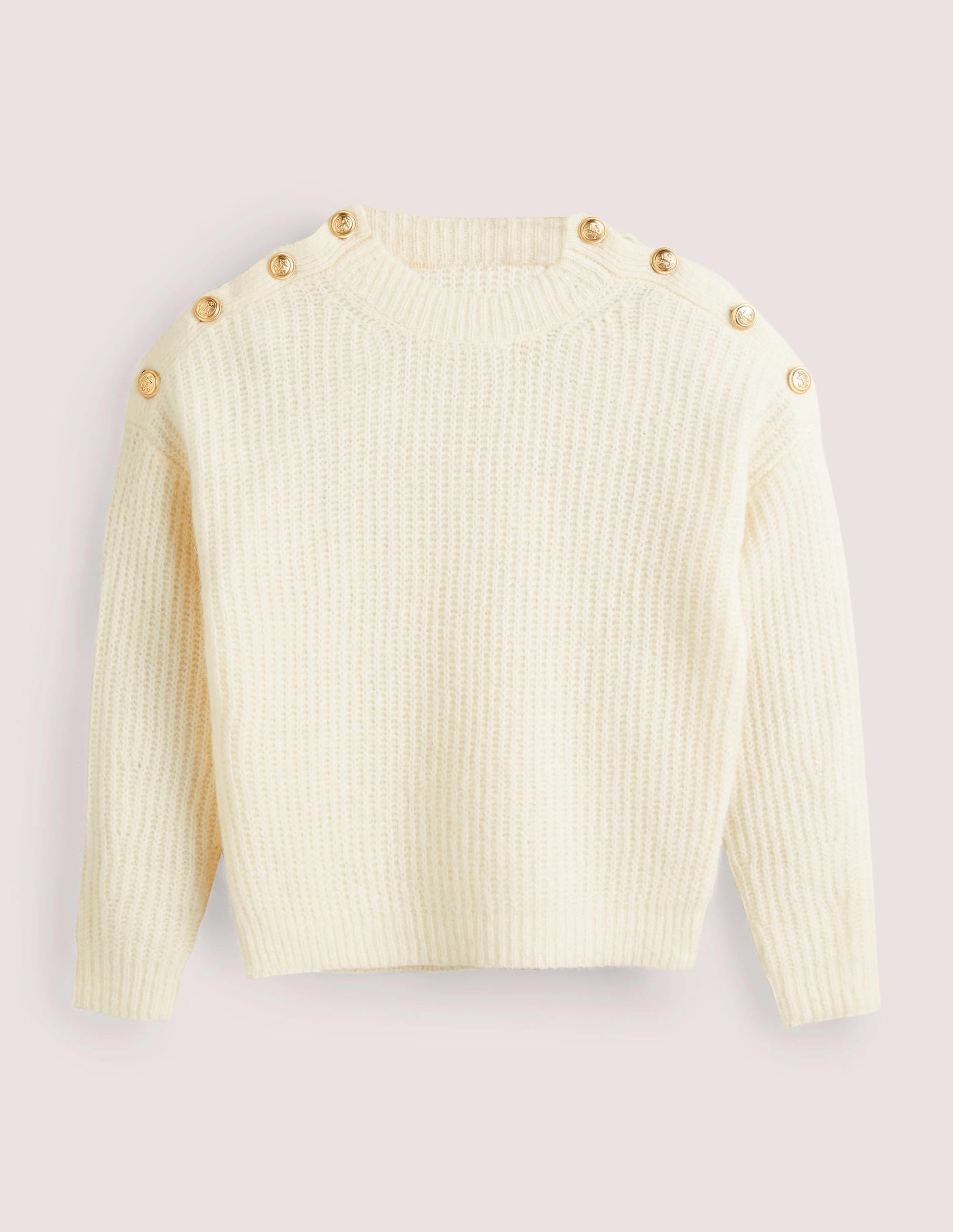 Fluffy Ribbed Button Jumper-Warm Ivory - Image 6