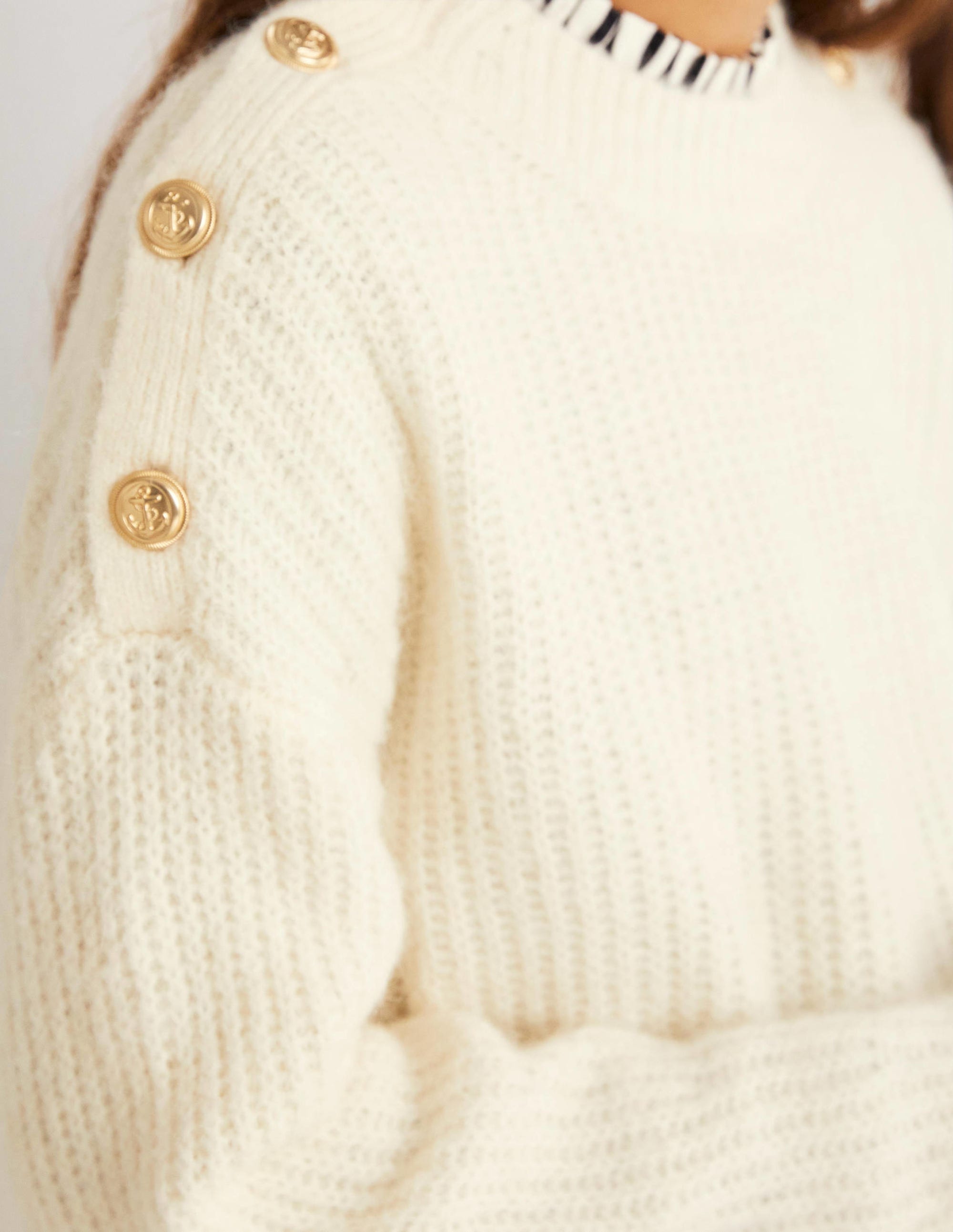 Fluffy Ribbed Button Jumper-Warm Ivory - Image 2