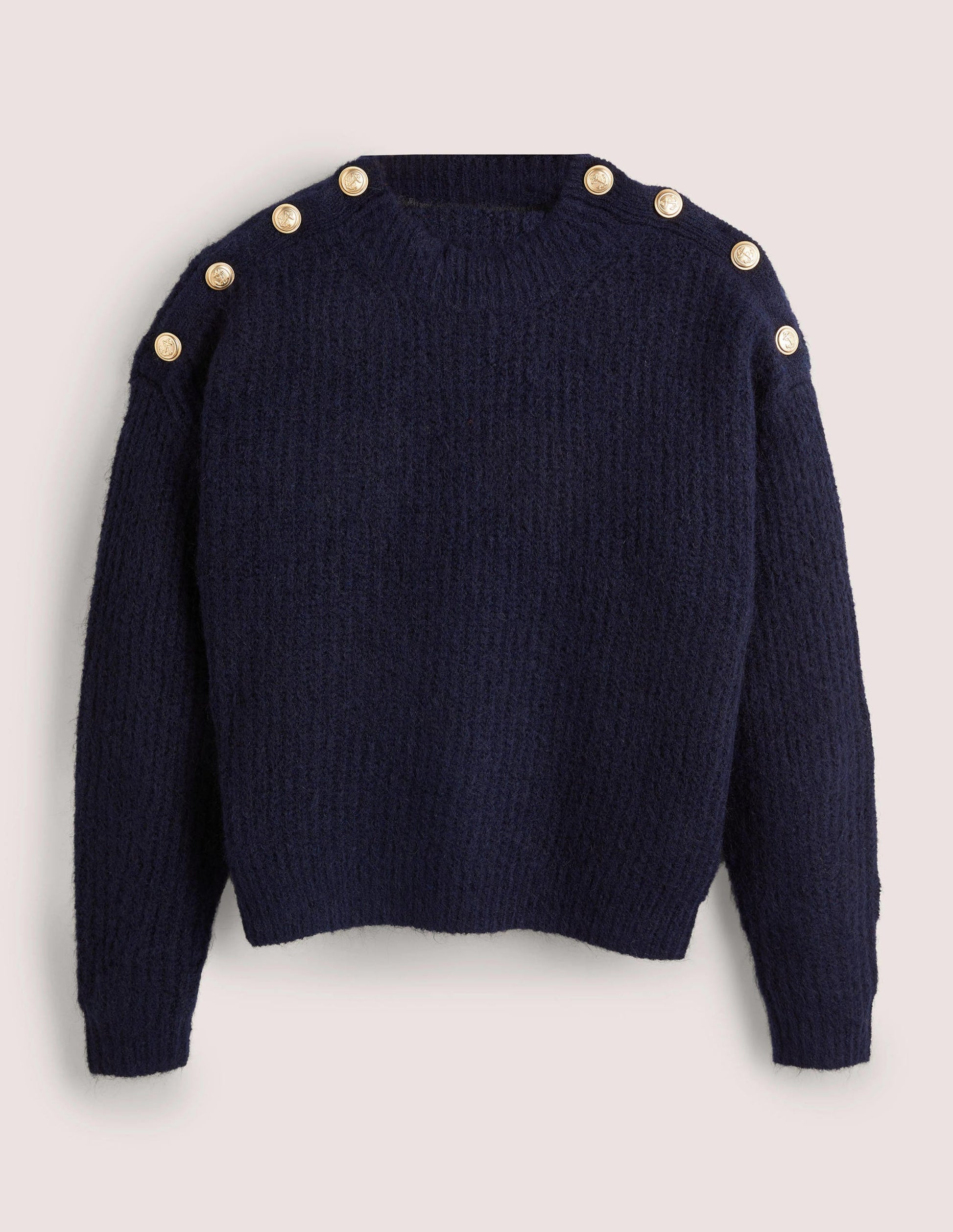 Fluffy Ribbed Button Jumper-Navy-6