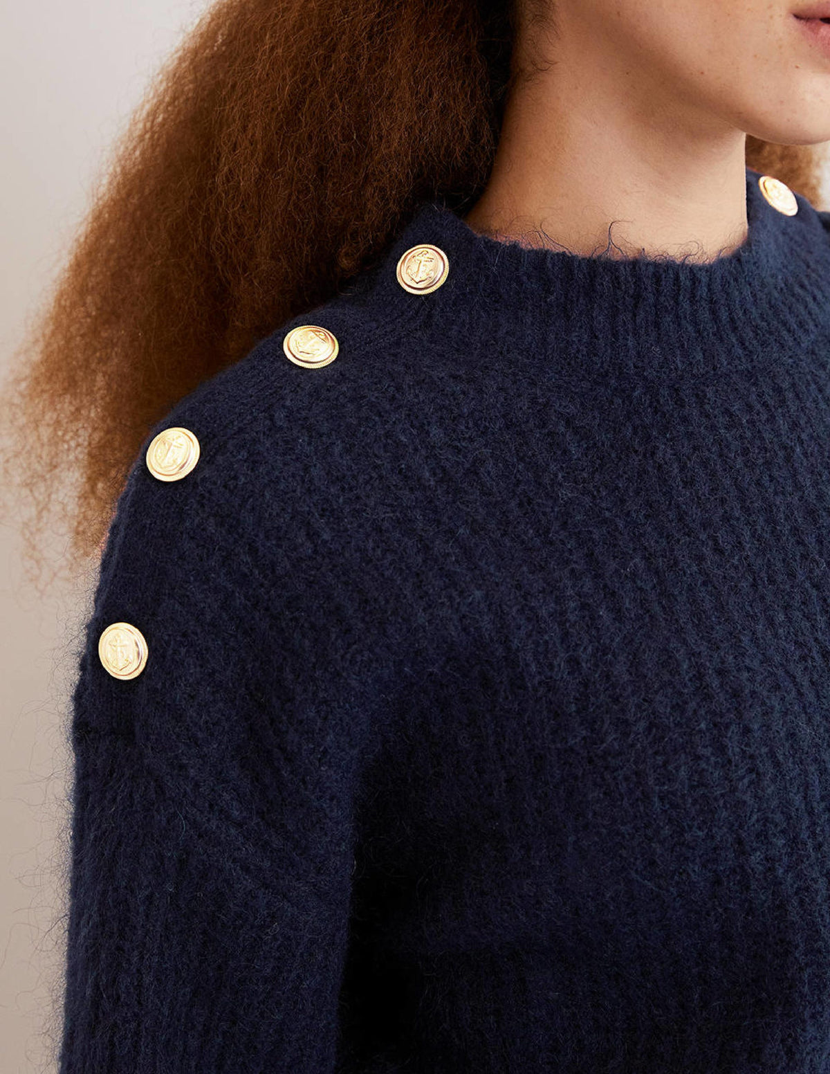 Fluffy Ribbed Button Jumper-Navy-2