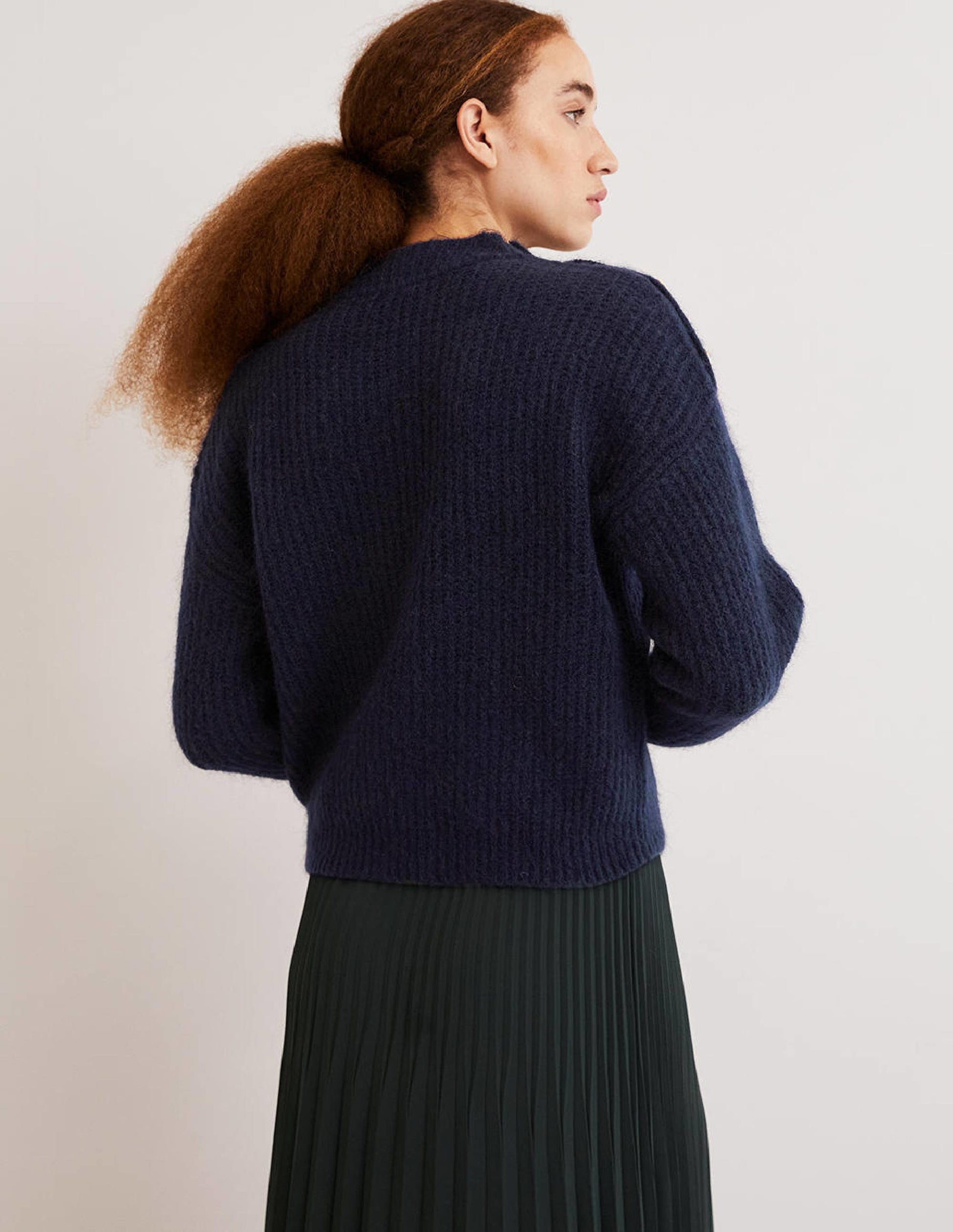 Fluffy Ribbed Button Jumper-Navy-3