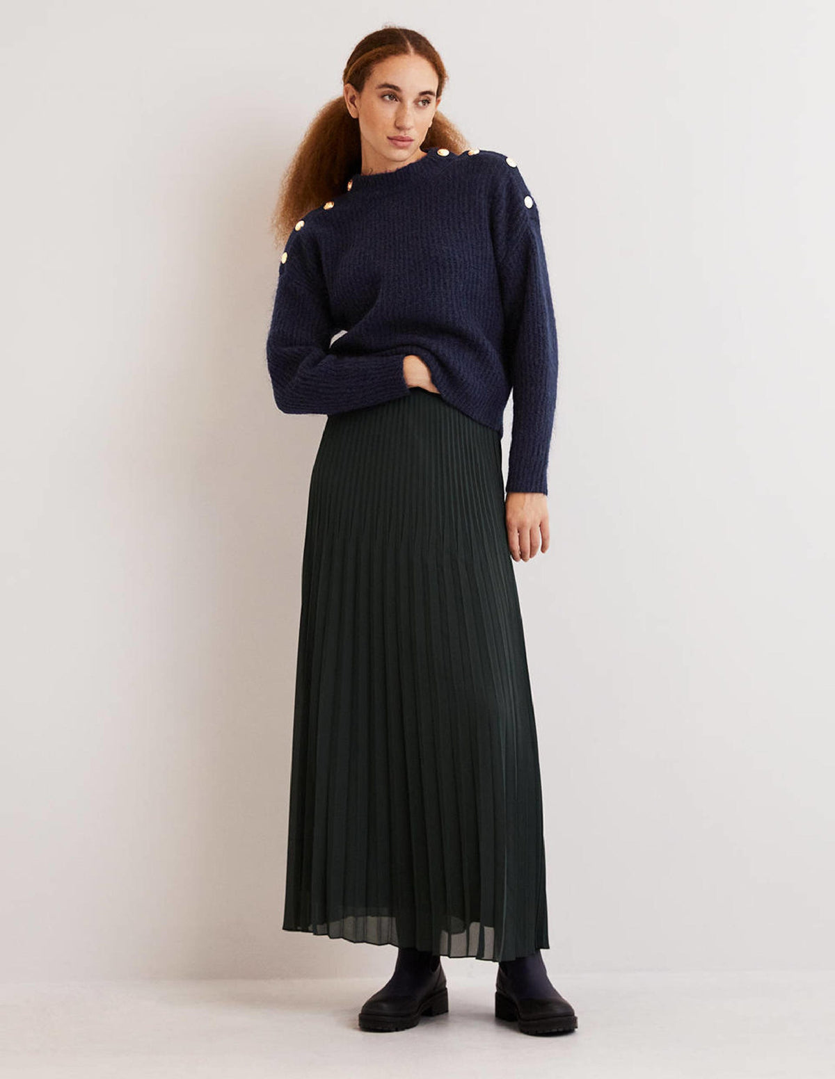 Fluffy Ribbed Button Jumper-Navy-4
