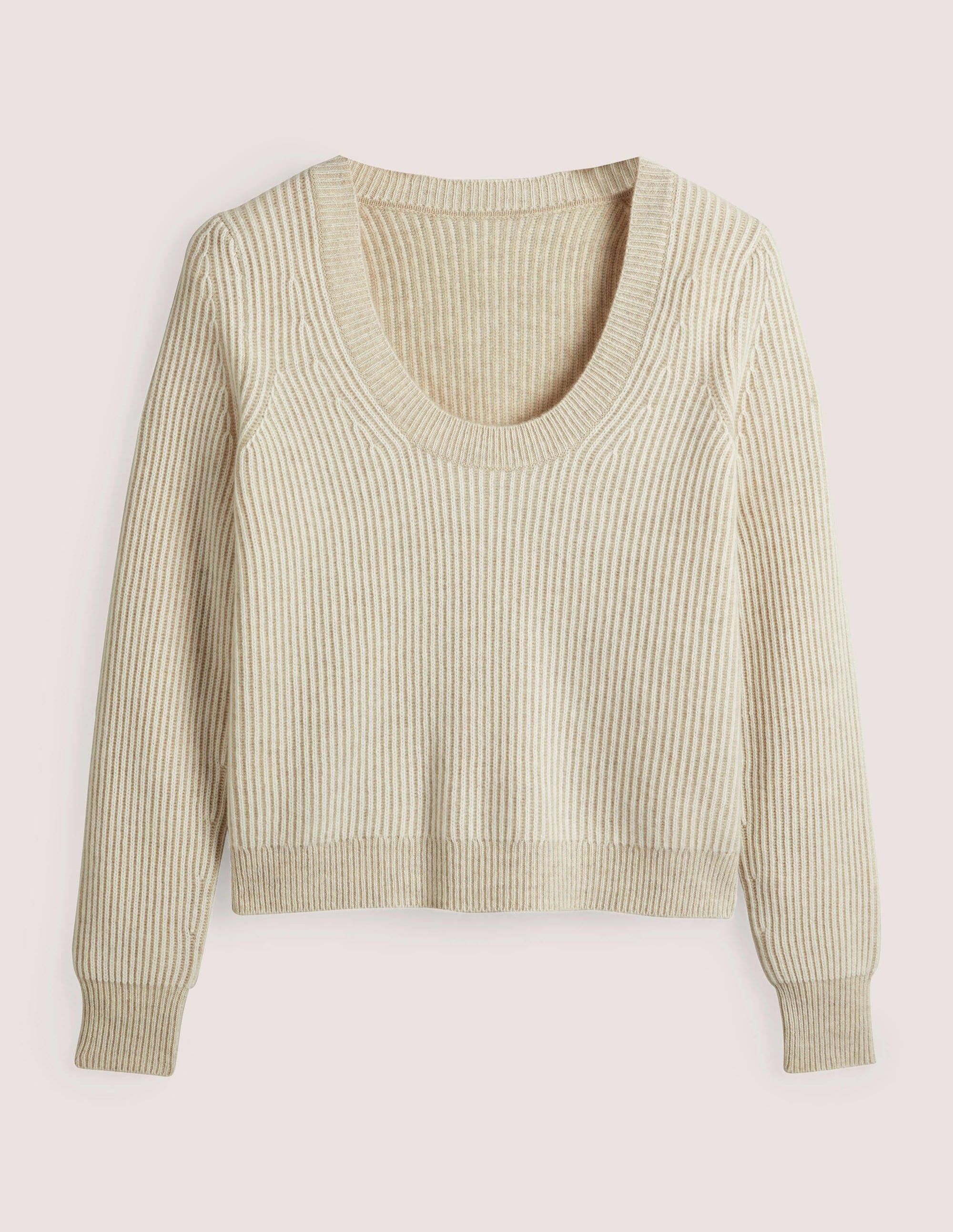 Cashmere Scoop Neck Jumper-Oatmeal Melange, Ivory - Image 5