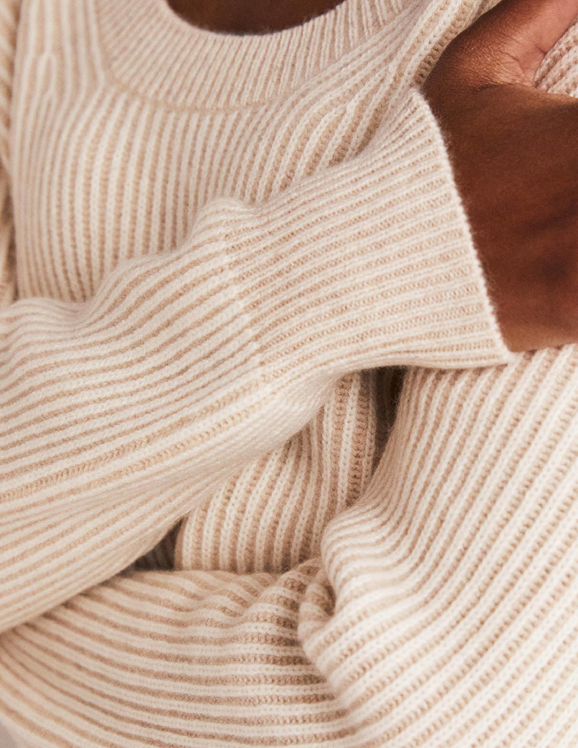 Cashmere Scoop Neck Jumper-Oatmeal Melange, Ivory - Image 2