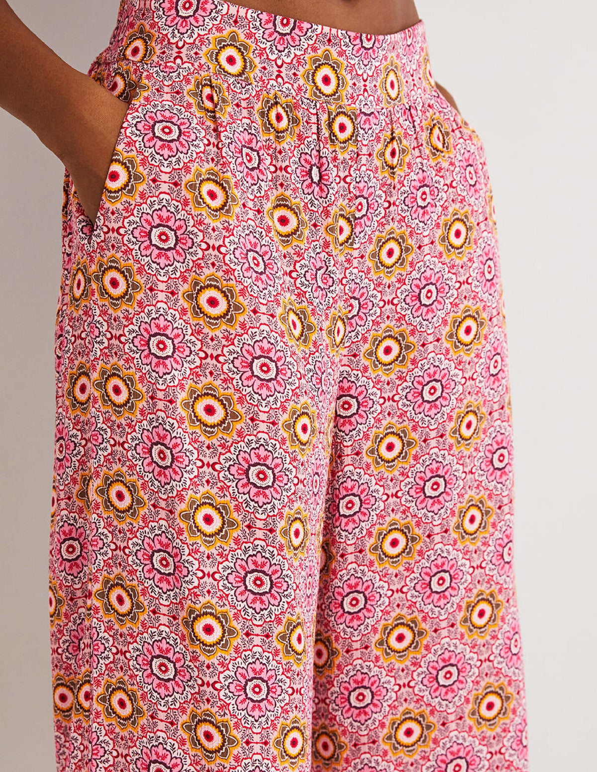 Grace Crinkle Wide Leg Trouser-Milkshake, Paradise Garden-4