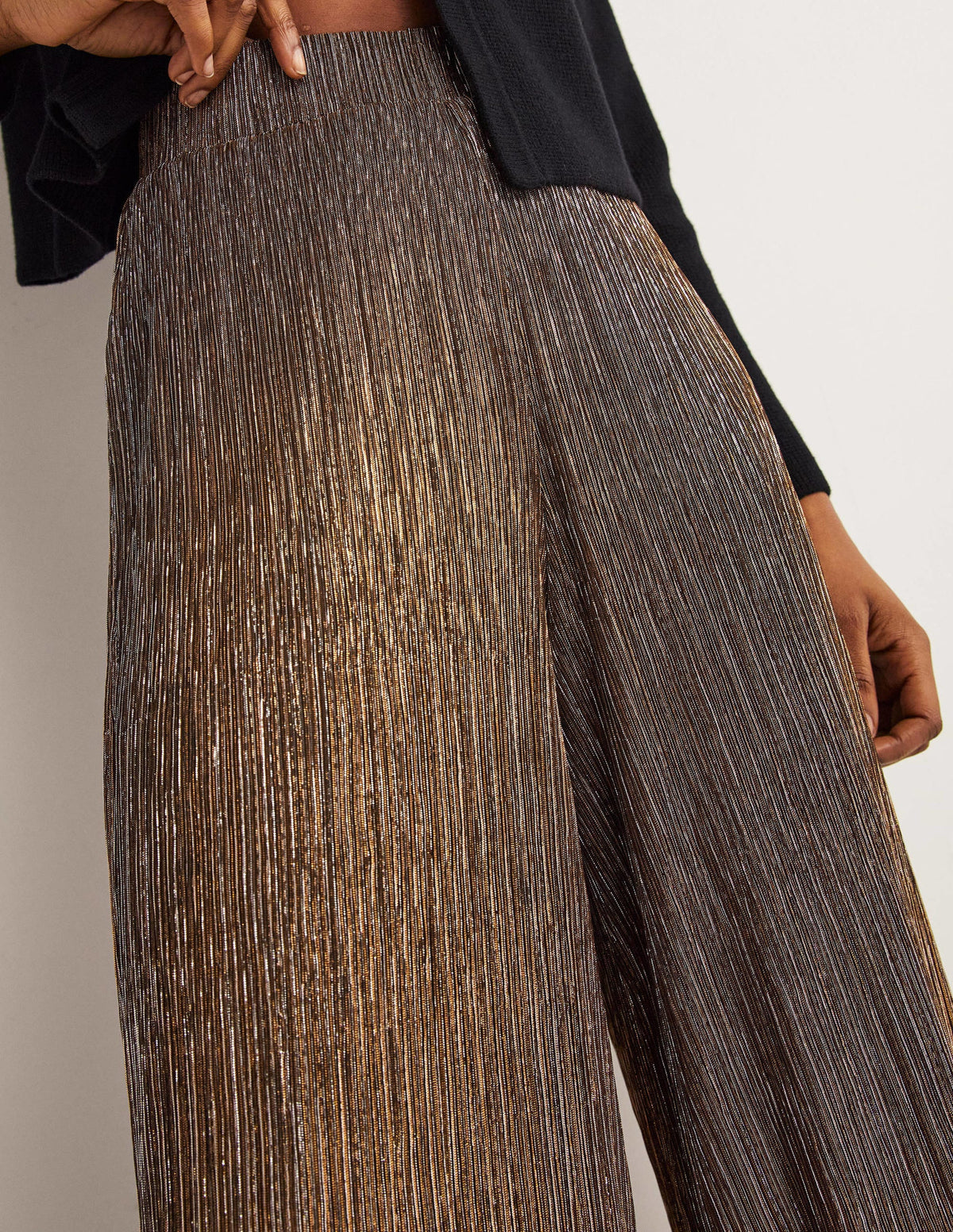 Metallic Party Trousers-Gold, Black Lurex - Image 2