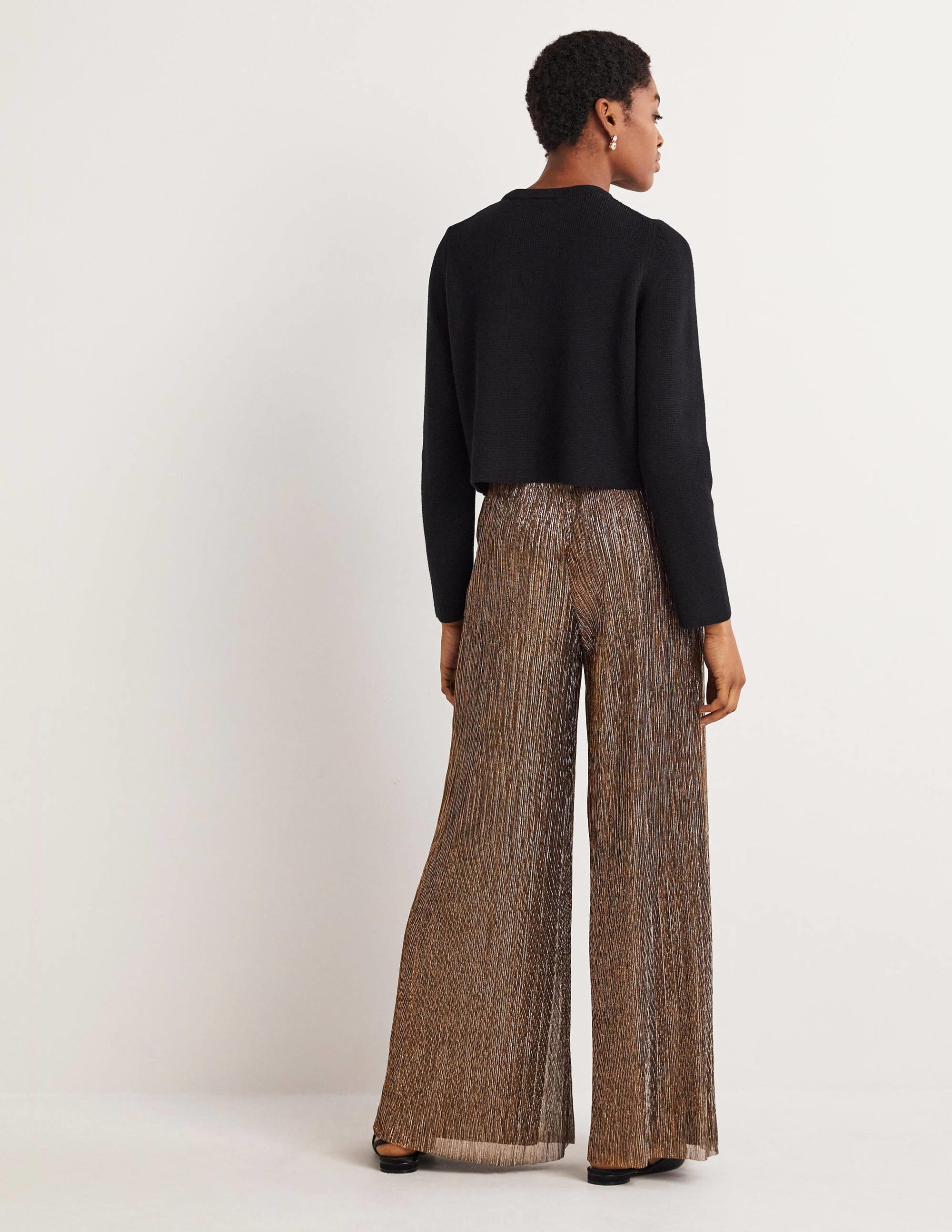 Metallic Party Trousers-Gold, Black Lurex - Image 3