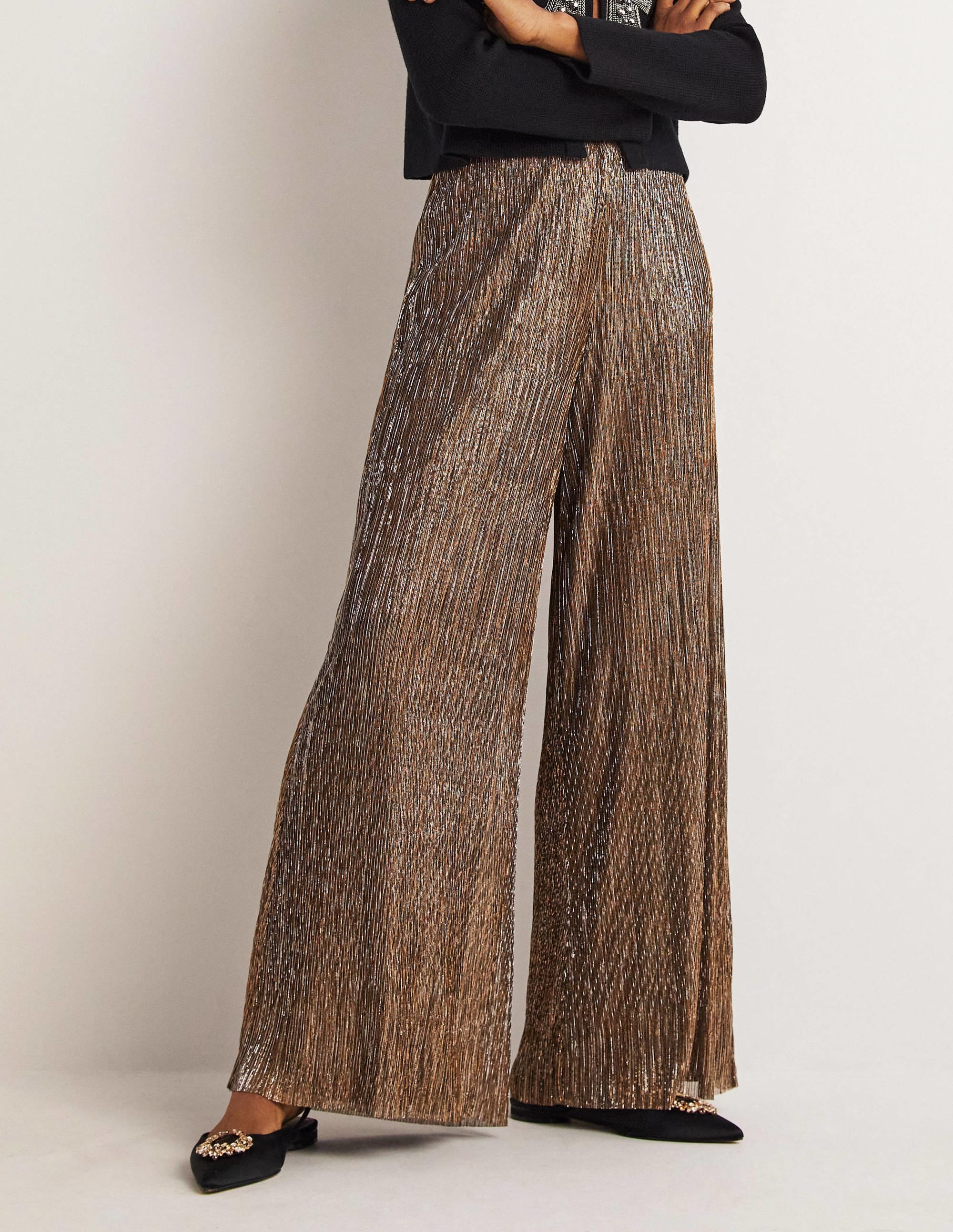 Metallic Party Trousers-Gold, Black Lurex - Image 4