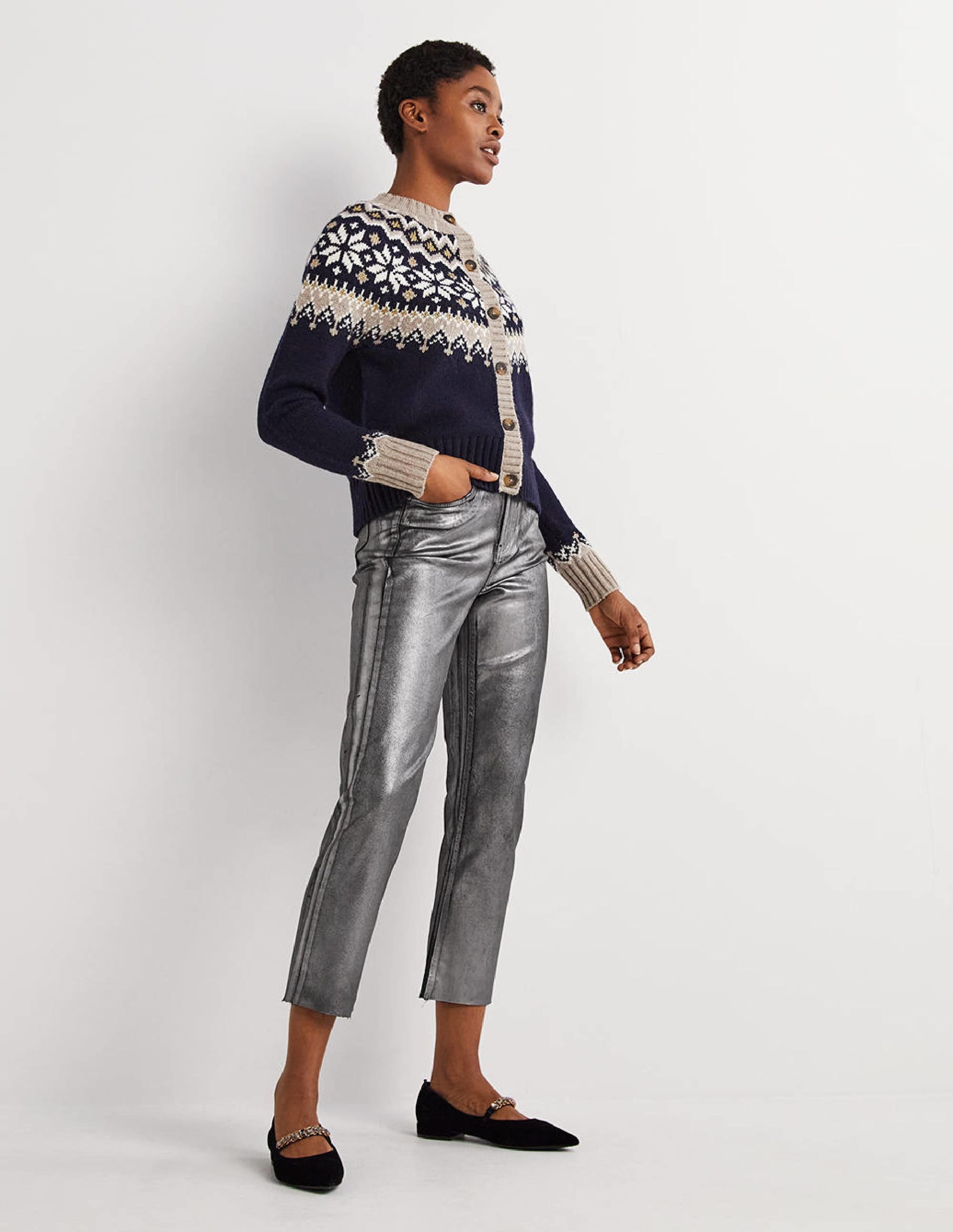 Straight Leg Metallic Trousers-Party Gunmetal Metallic - Image 1