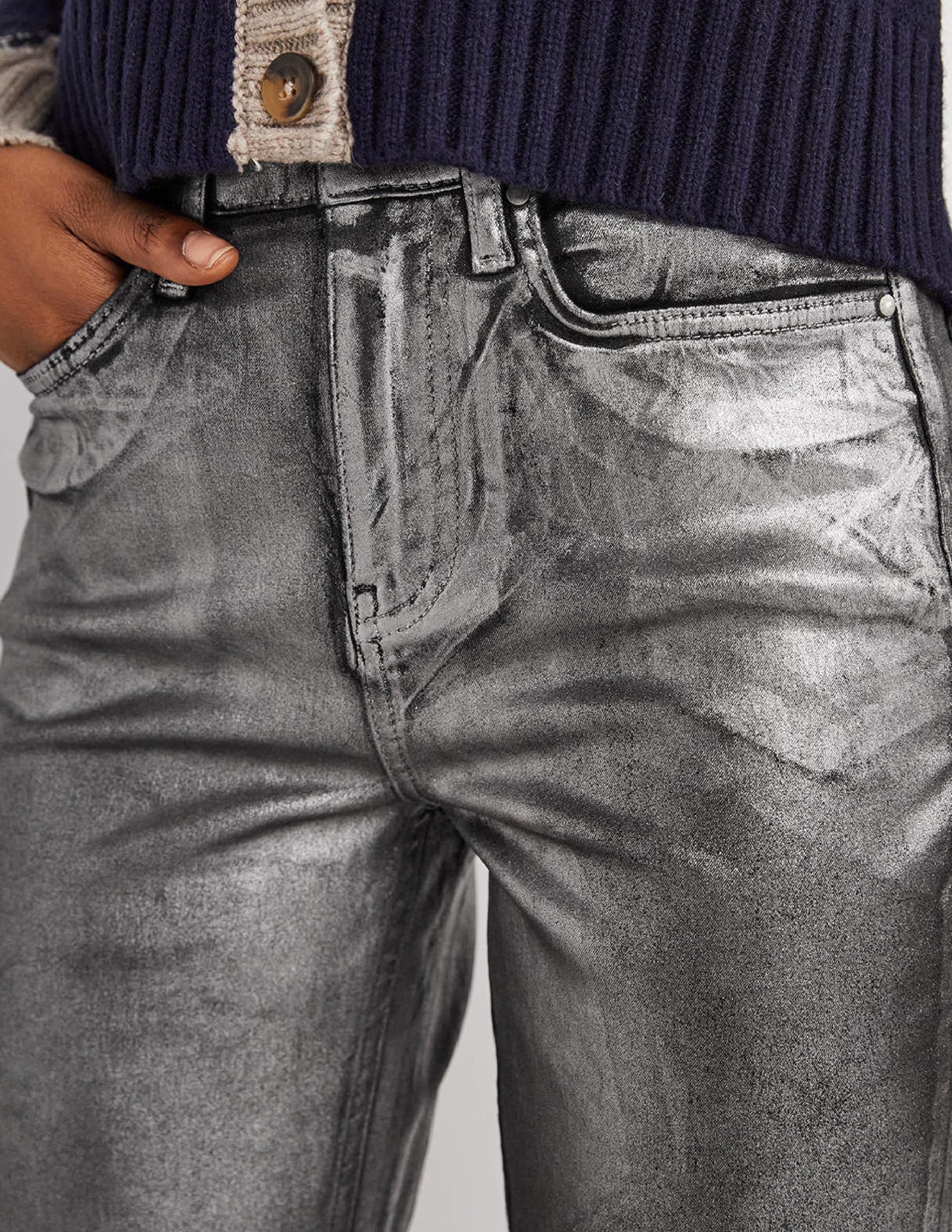 Straight Leg Metallic Trousers-Party Gunmetal Metallic - Image 2
