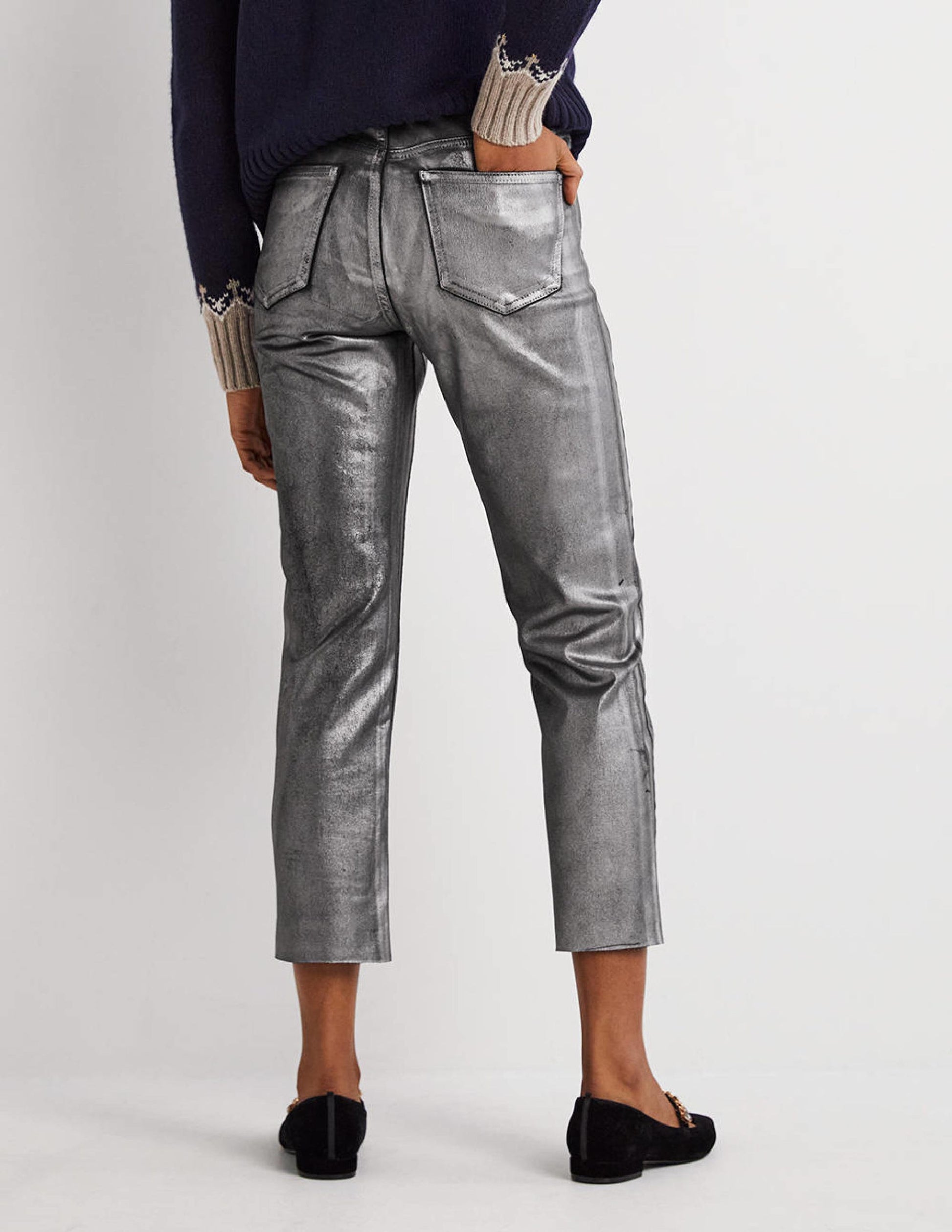 Straight Leg Metallic Trousers-Party Gunmetal Metallic-3