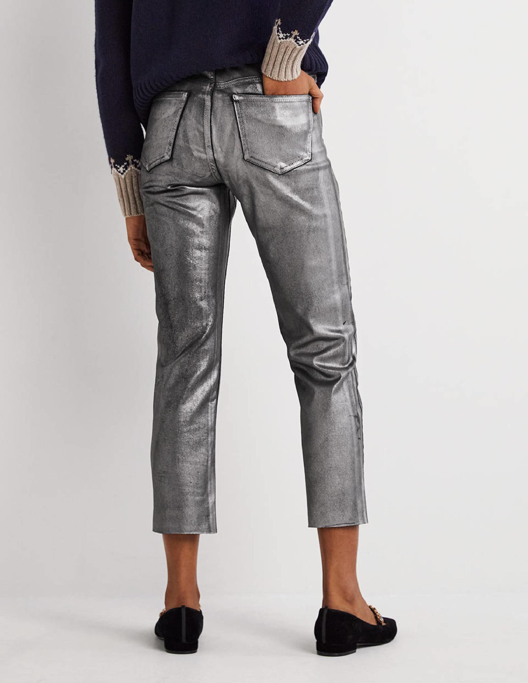 Straight Leg Metallic Trousers-Party Gunmetal Metallic - Image 3