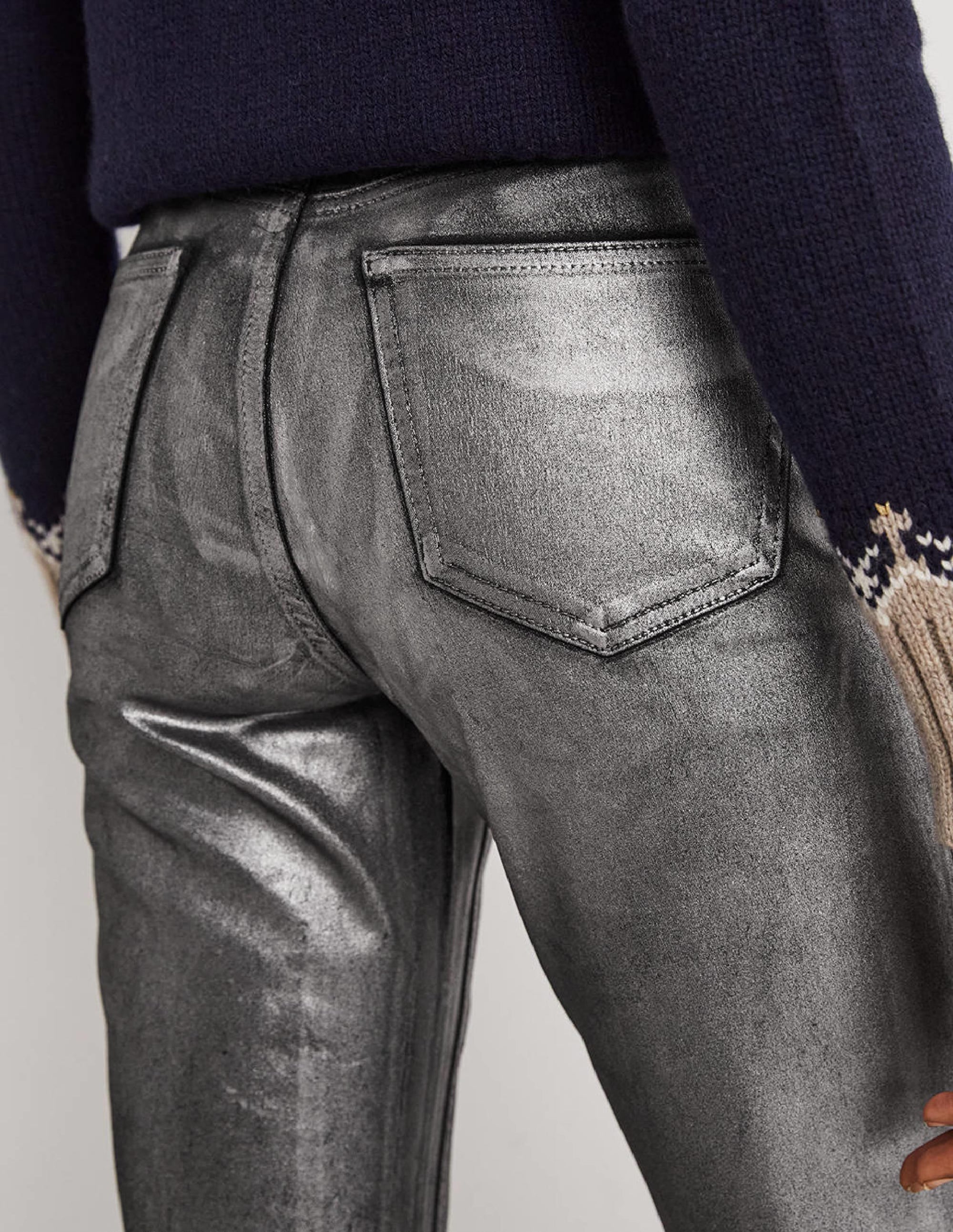 Straight Leg Metallic Trousers-Party Gunmetal Metallic - Image 4