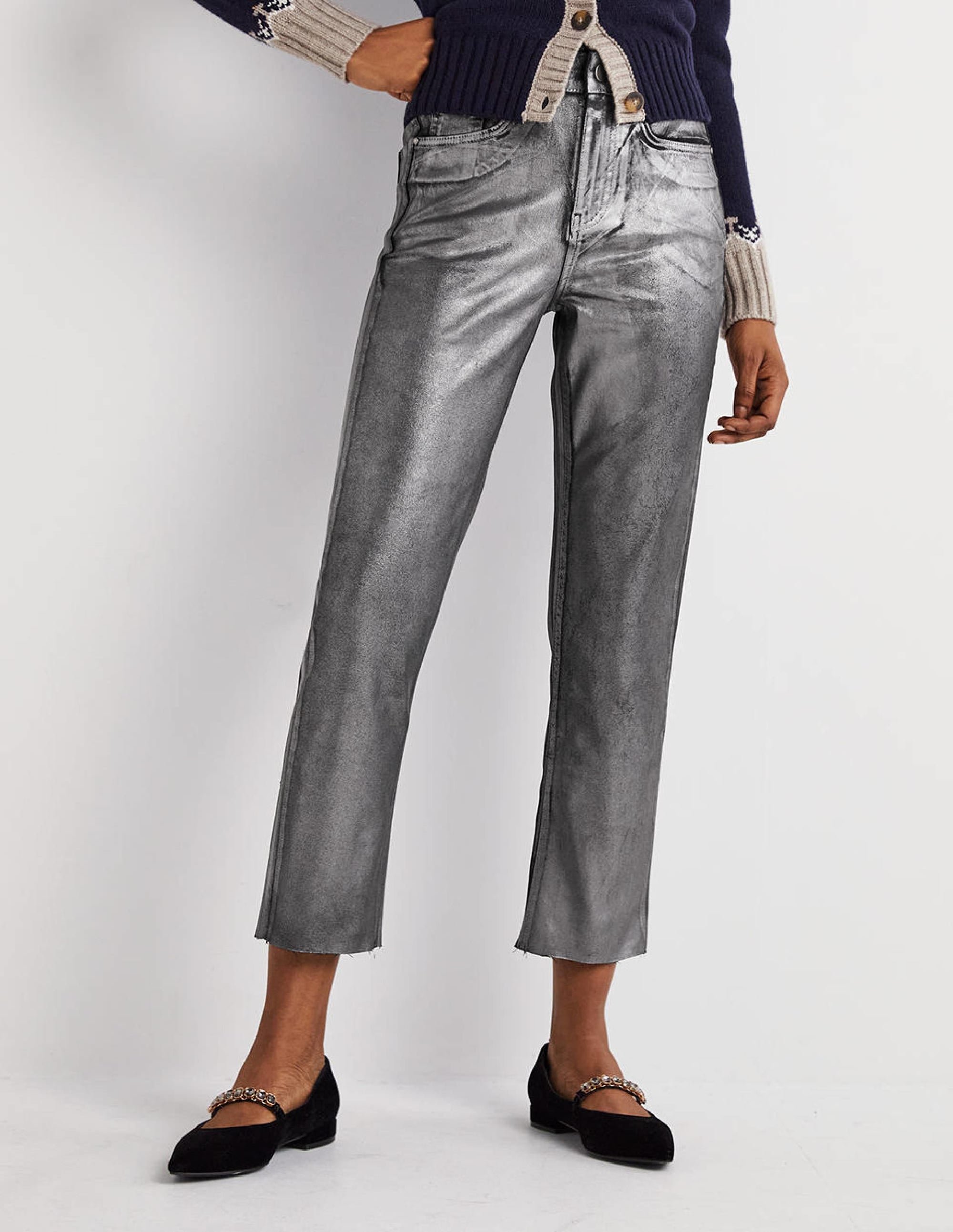 Straight Leg Metallic Trousers-Party Gunmetal Metallic - Image 5