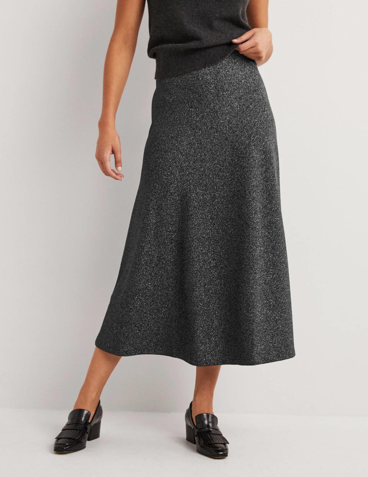 Metallic Party Midi Skirt-Black Sparkle-4