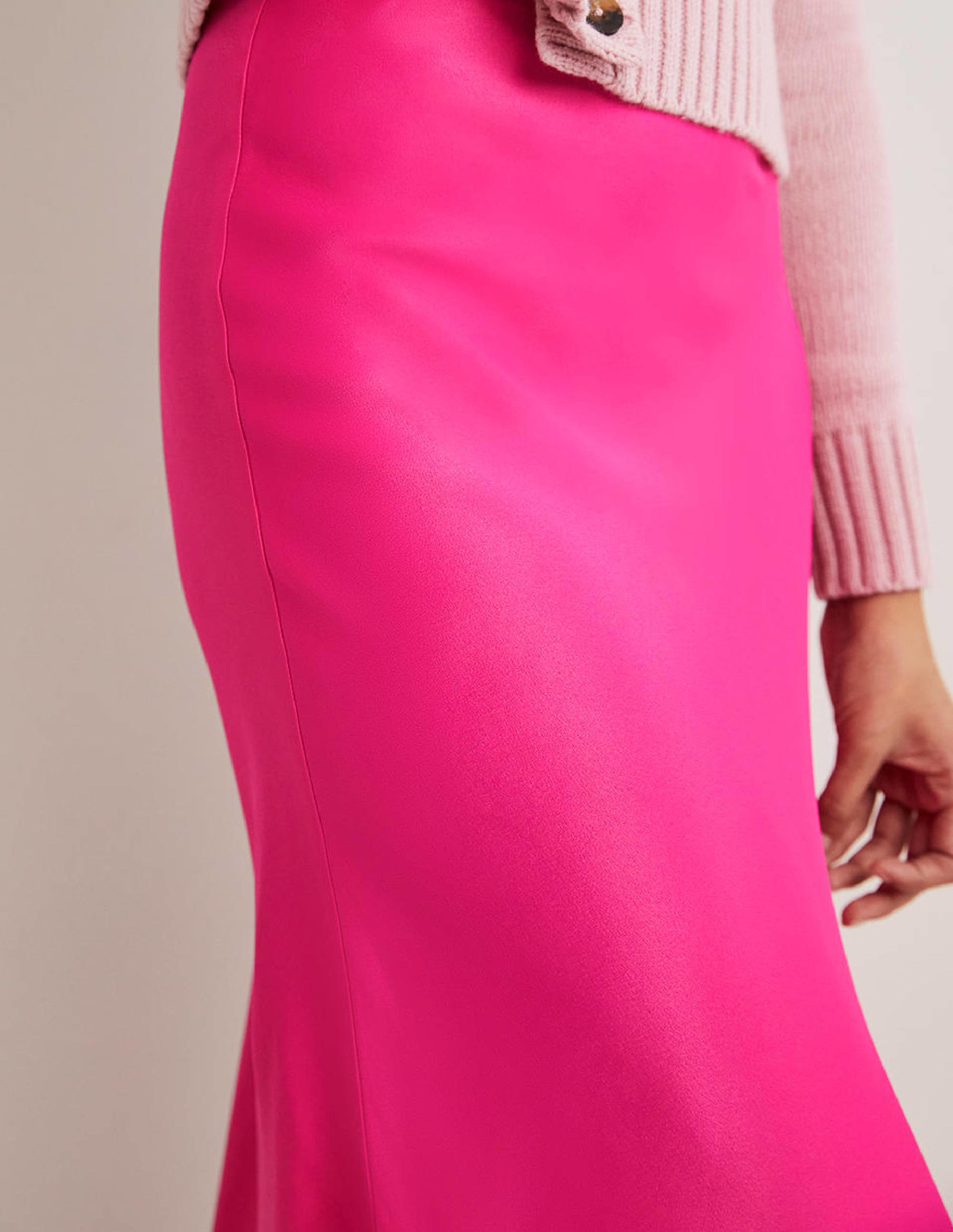Pink Satin Bias-cut Midi Skirt-Watermelon Pink - Image 2