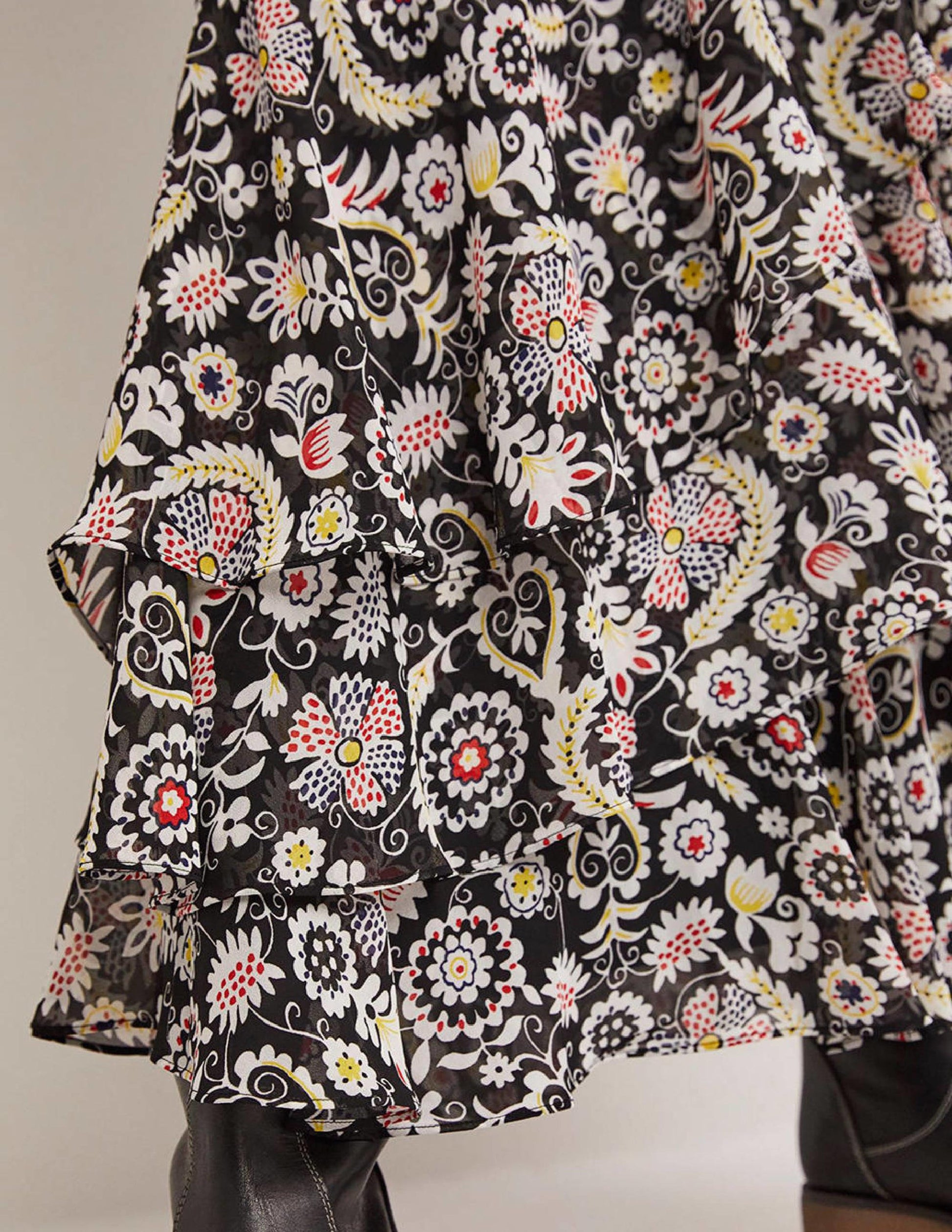 Multi Ruffle Maxi Skirt-Black, Tropic Charm-2